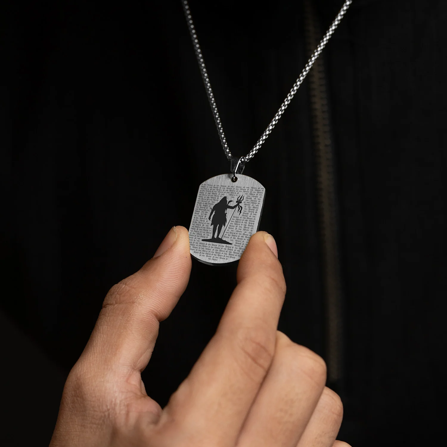 108 Om Namah Shivay MicroCarved Tag Necklace - Image 3