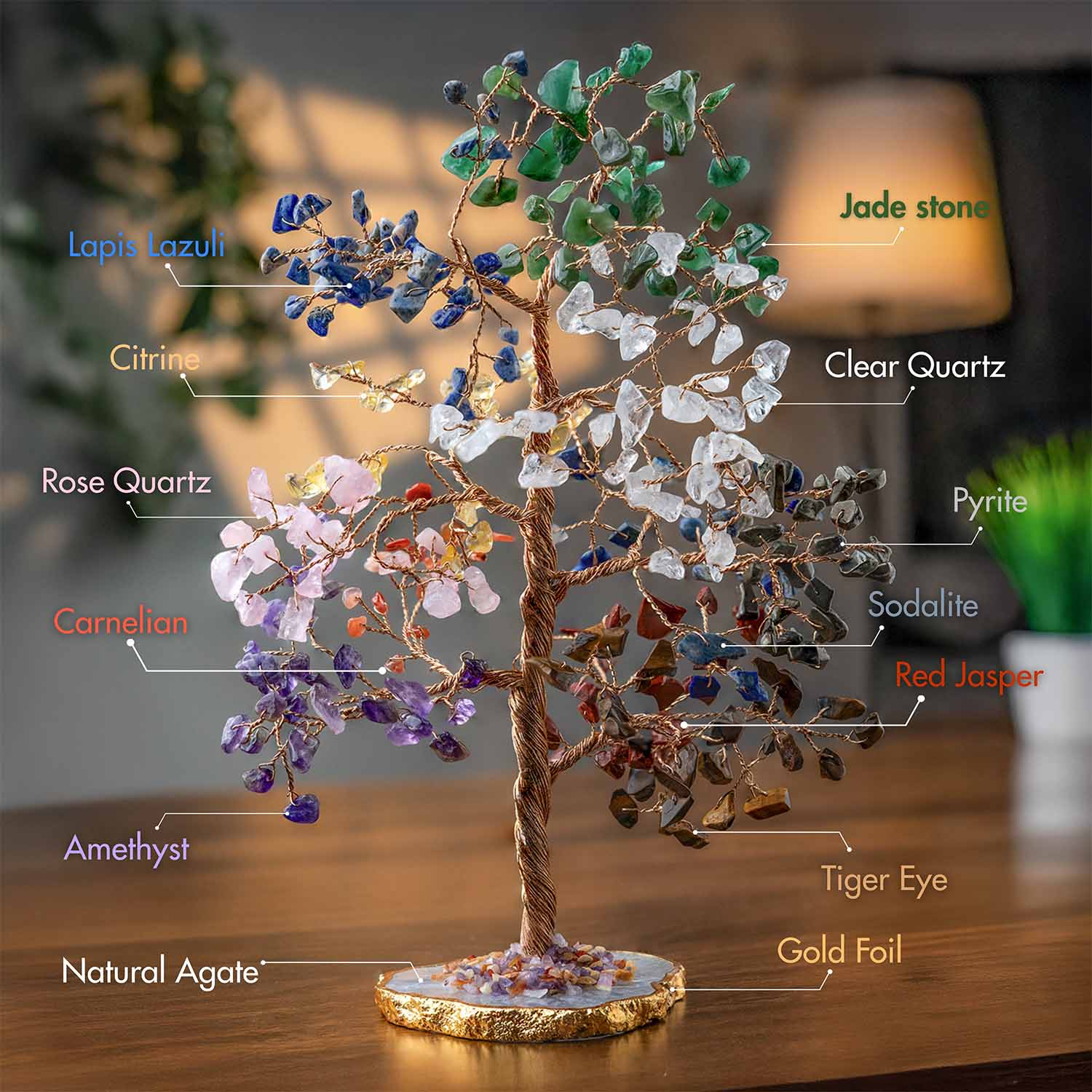 11 Chakra Natural Stone Tree With Natural Agate Base - Image 3