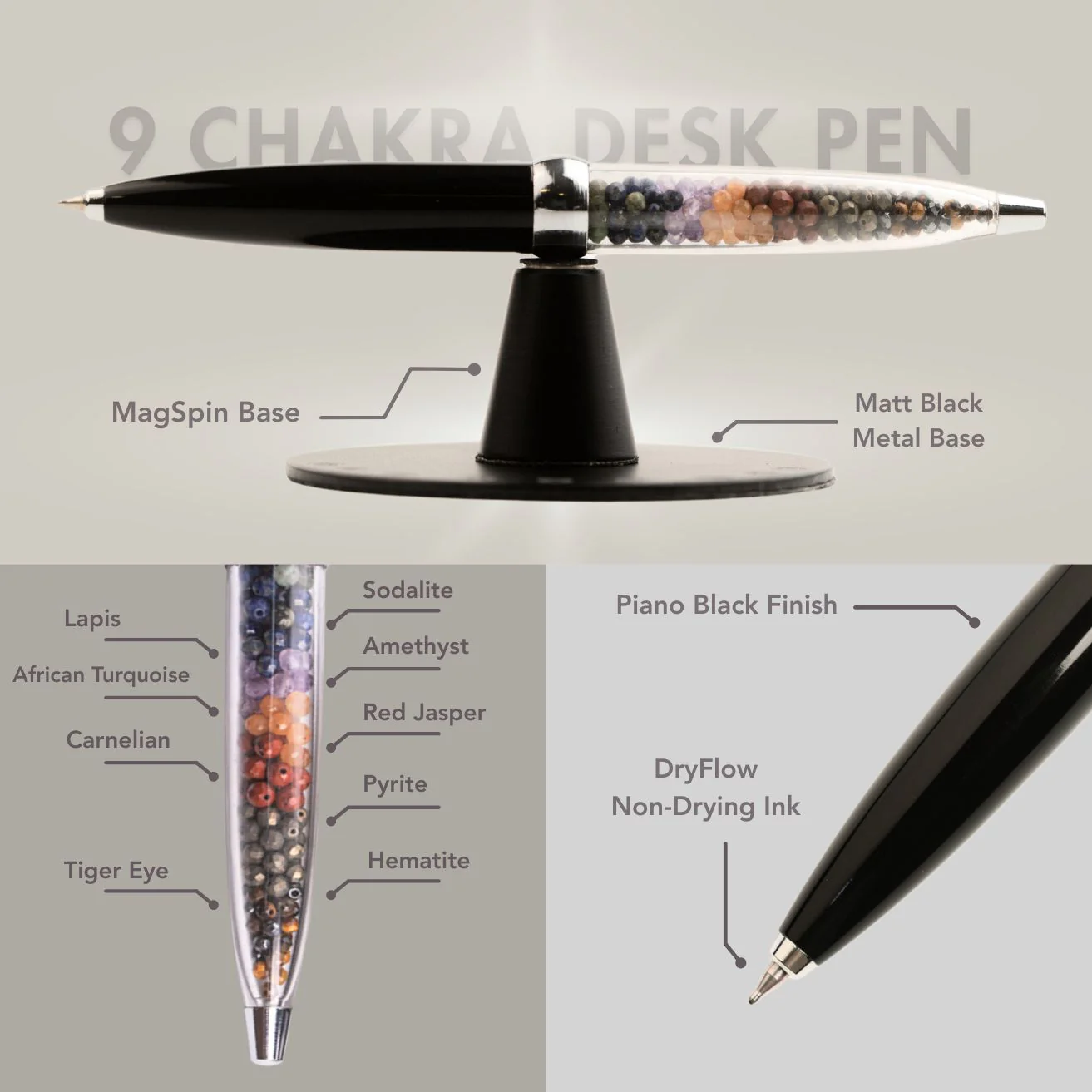 9 Chakra MagSpin Rotating Desk Pen with DryFlow Ink - Image 9