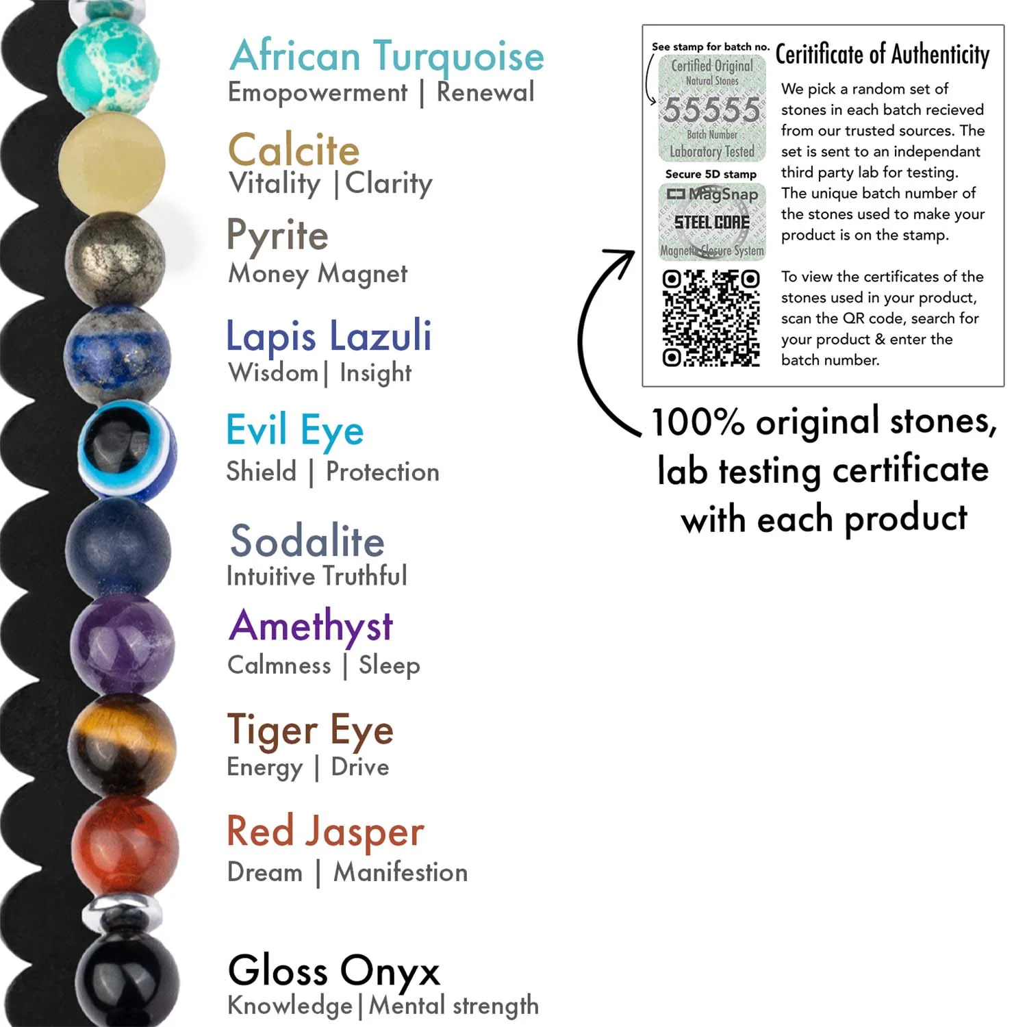 9 Chakra Natural Stone Couple Bracelets with Magsnap2 - Image 3