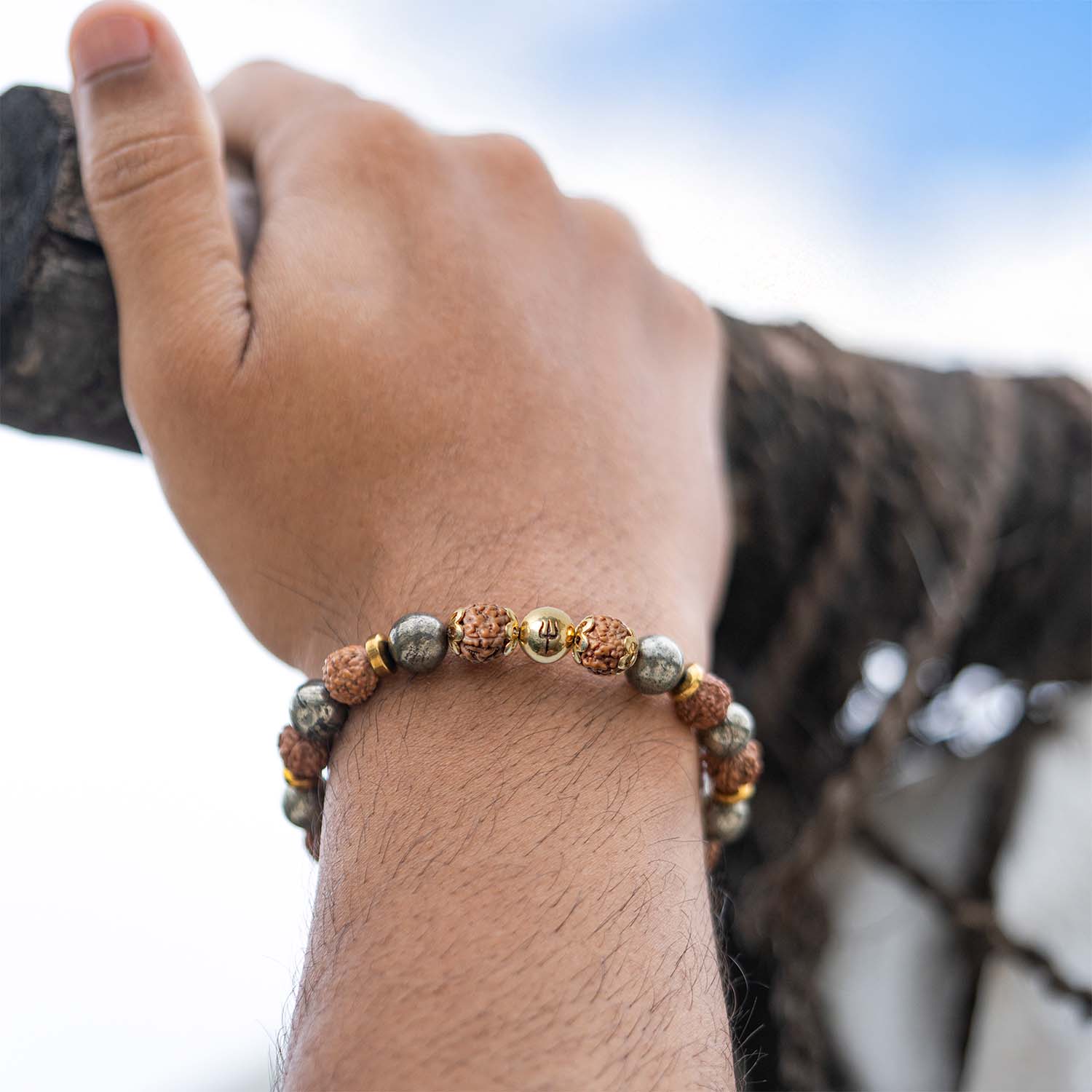 925 Sterling Silver Spiritual Trishul Pyrite Natural Stone Bracelet with MagSnap 3 - Image 3