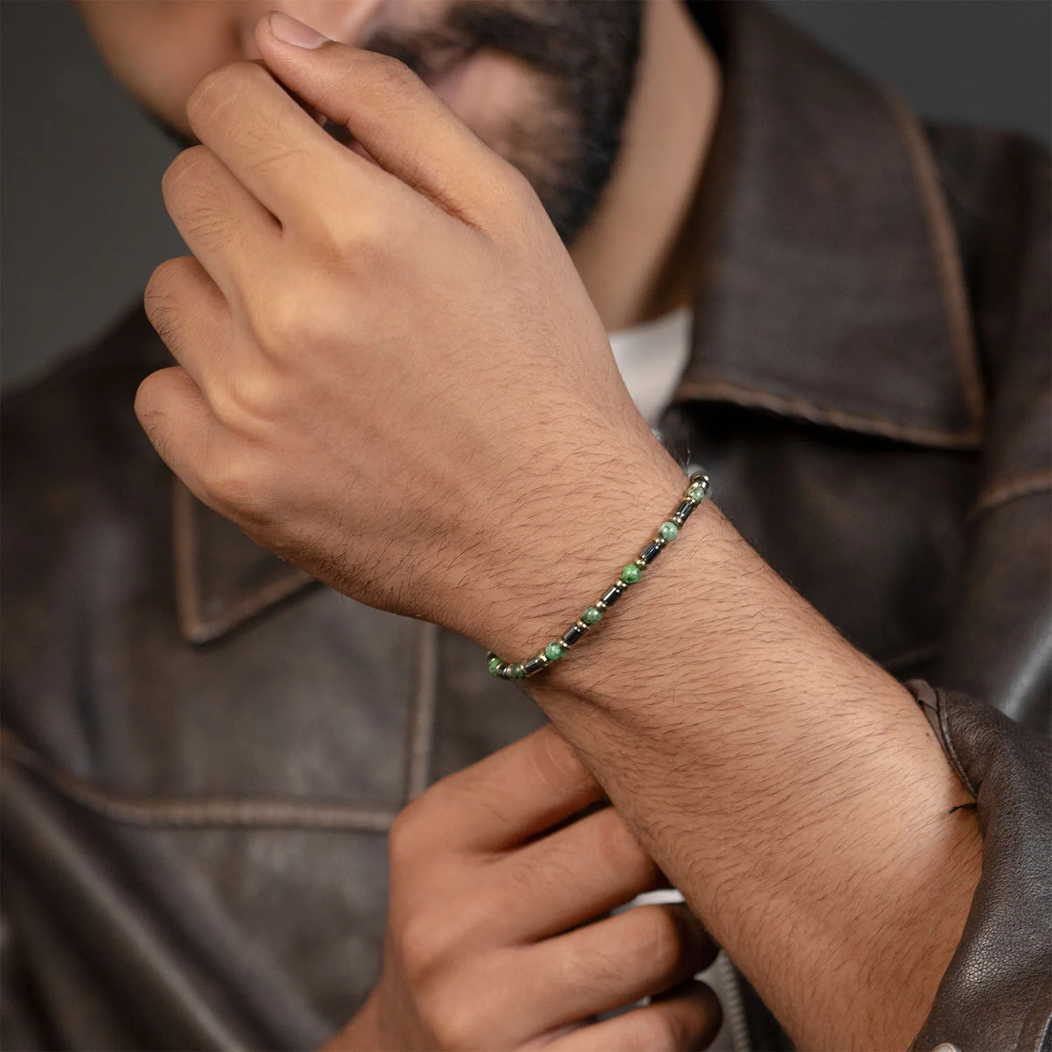 Aeron Hematite & Malachite Adjustable Bracelet - Image 2
