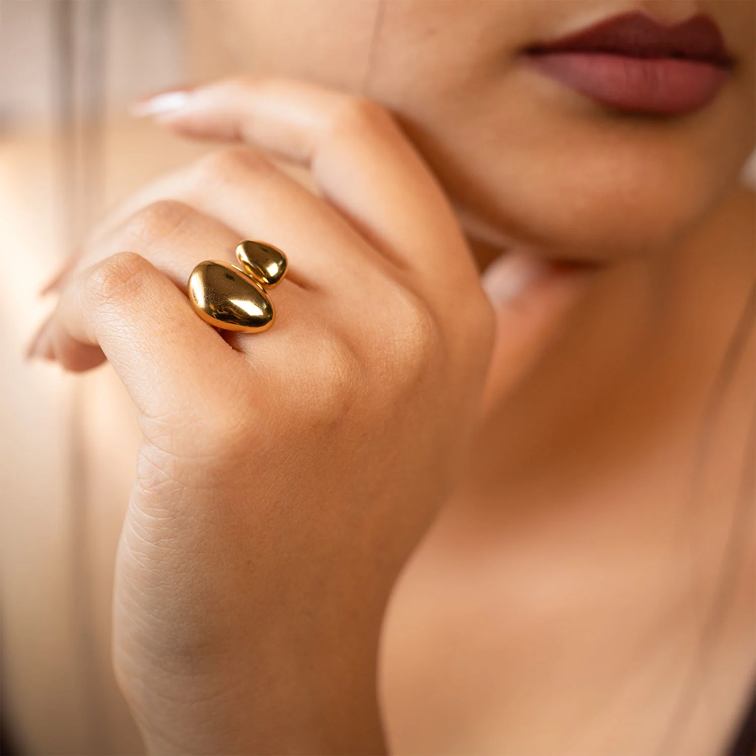 Aethel Gold Sphere Adjustable Hug Ring - Image 2
