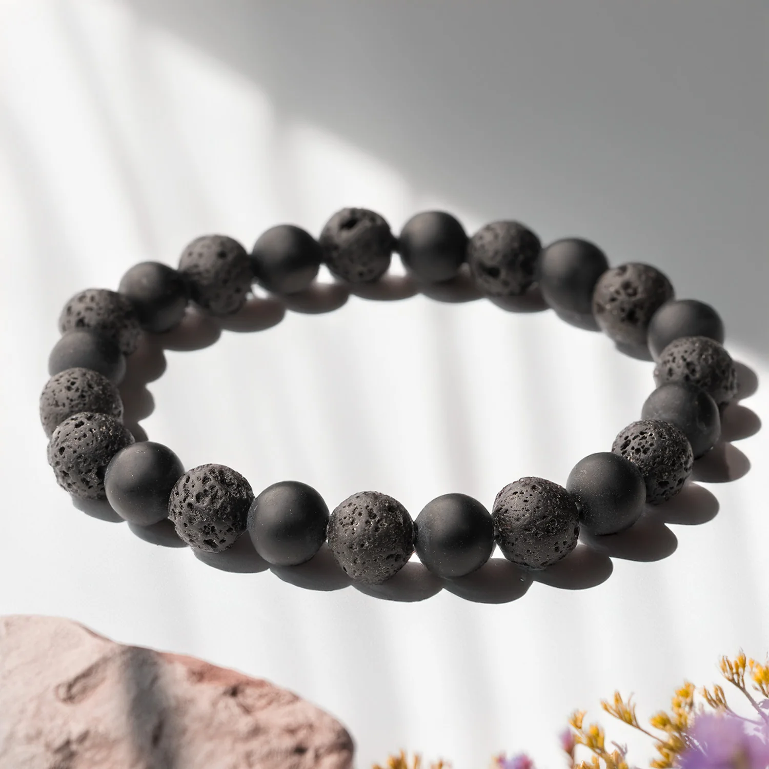 Stealth Matte Black Onyx and Lava Natural Stone Bracelet - Image 10