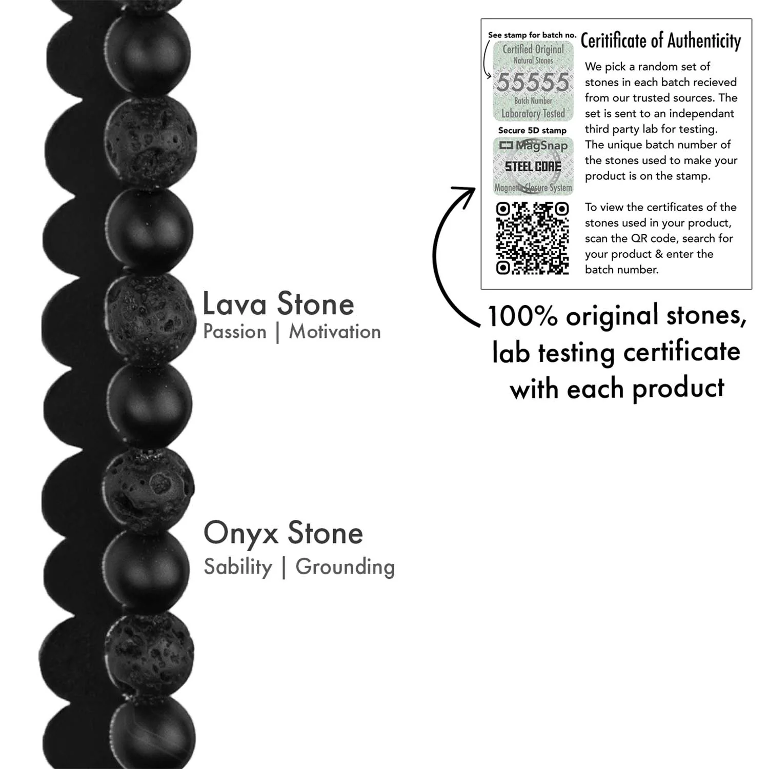 Stealth Matte Black Onyx and Lava Natural Stone Bracelet - Image 4