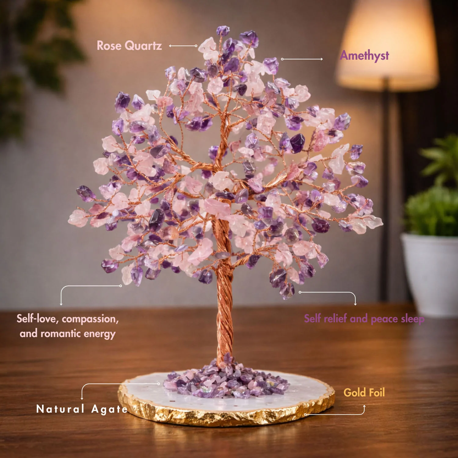 Amethyst & Rose Quartz Combo Tree With Natural Agate Base - Image 3
