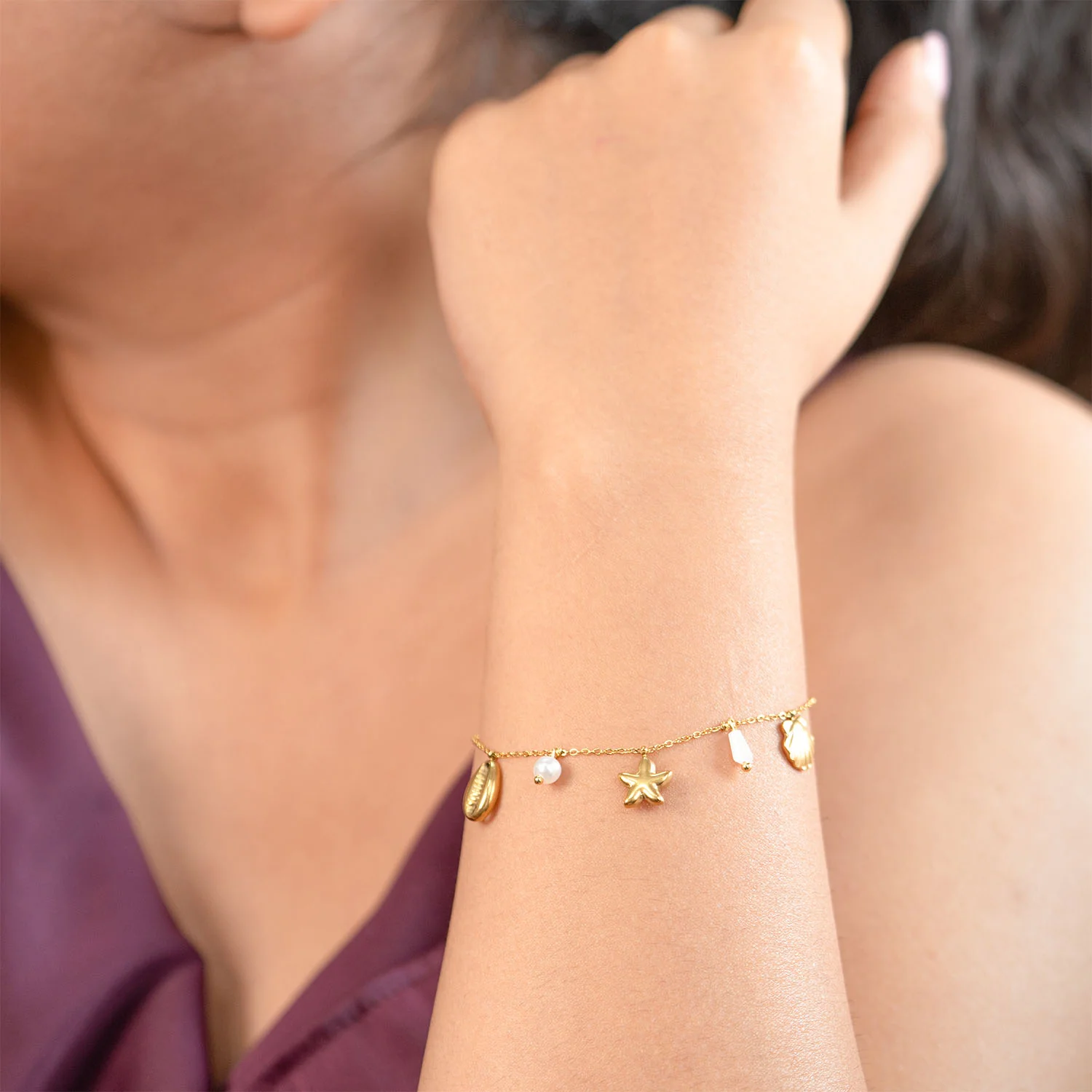 Amoura Dainty Gold Ocean Charms Adjustable Bracelet - Image 2