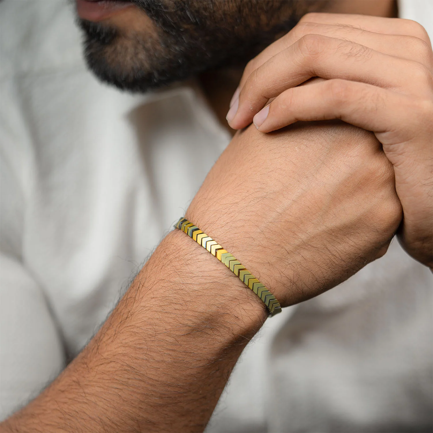 Antique Gold Hematite Stack Natural Stone Bracelet - Image 2