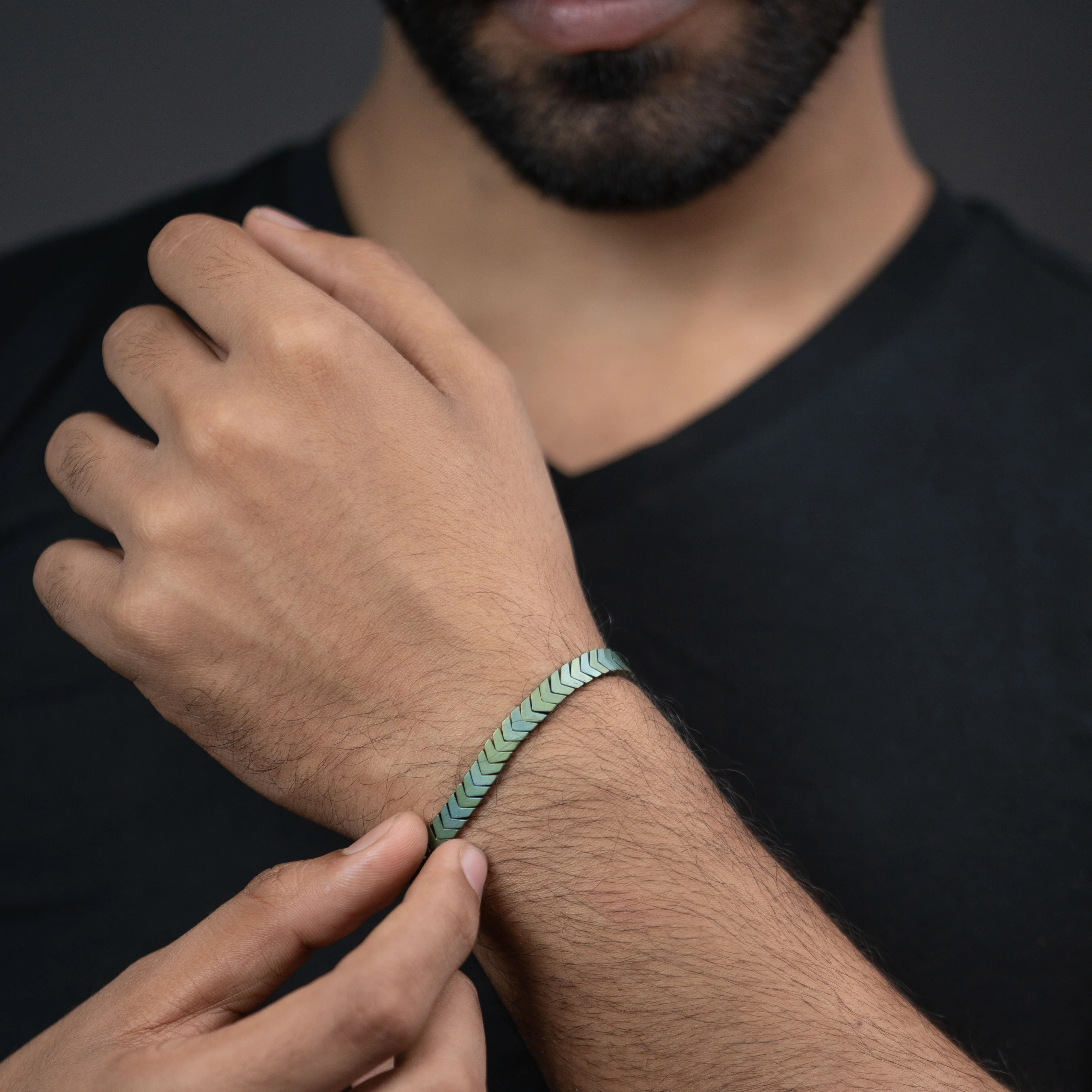 Aqua Green Hematite Stack Natural Stone Bracelet - Image 2