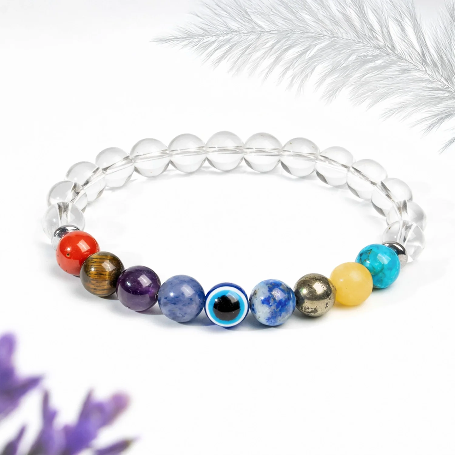 Balanced 9 Chakra Clear Quartz Natural Stone Bracelet - Image 10