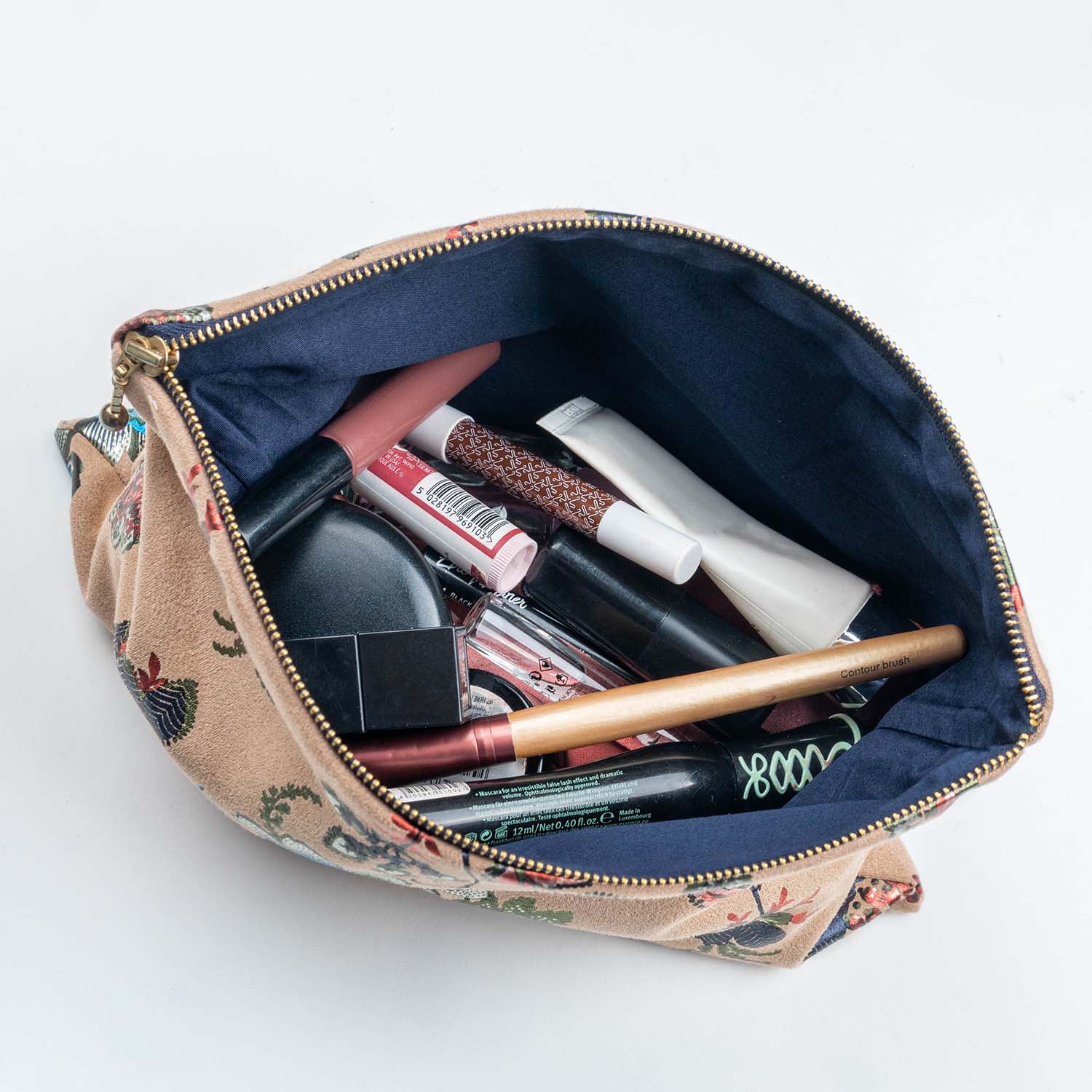 Beige Foil Print Suede Carry On Pouch - Image 4