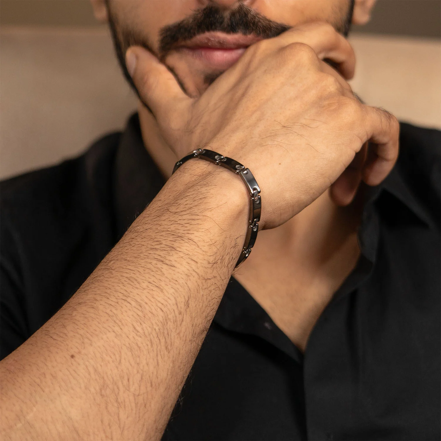 Black & Silver Gloss Ceramic Steel Link Bracelet - Image 2