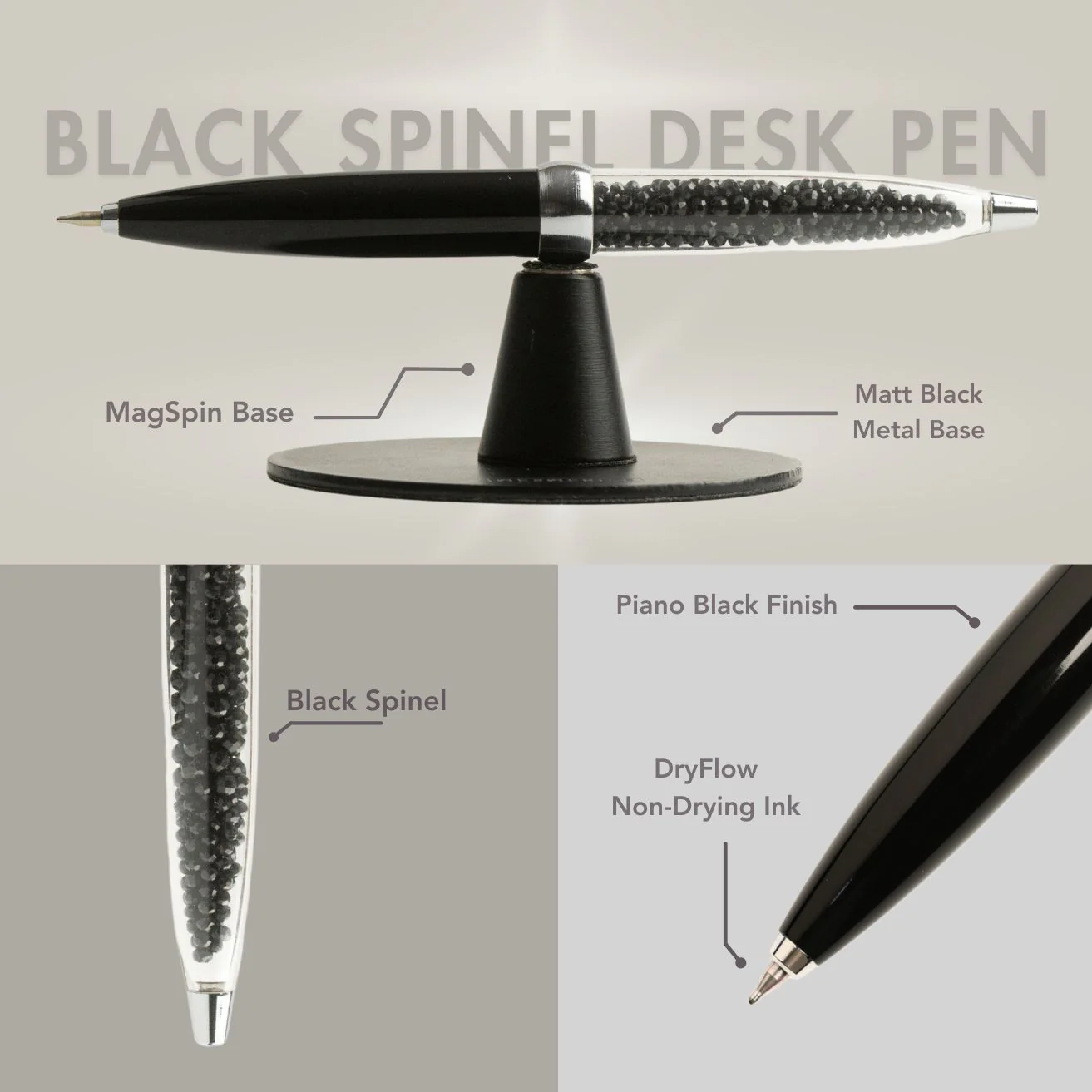 Black Spinel MagSpin Rotating Desk Pen with DryFlow Ink - Image 2