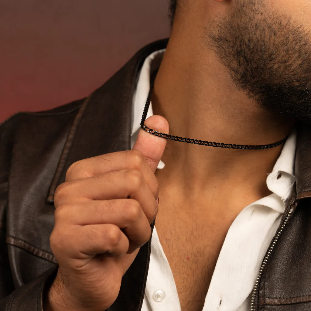 Black Stainless Steel Linked Chain Necklace - Image 2