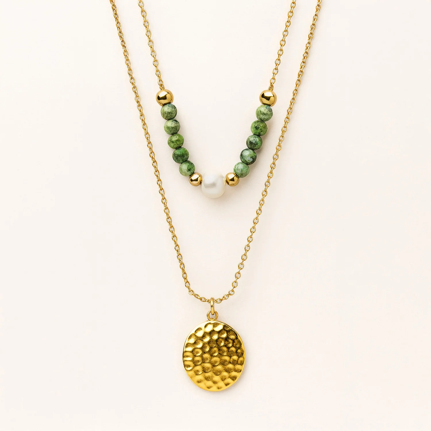 Ciara Layered Gold Necklace with African Turquoise Beads - Image 3