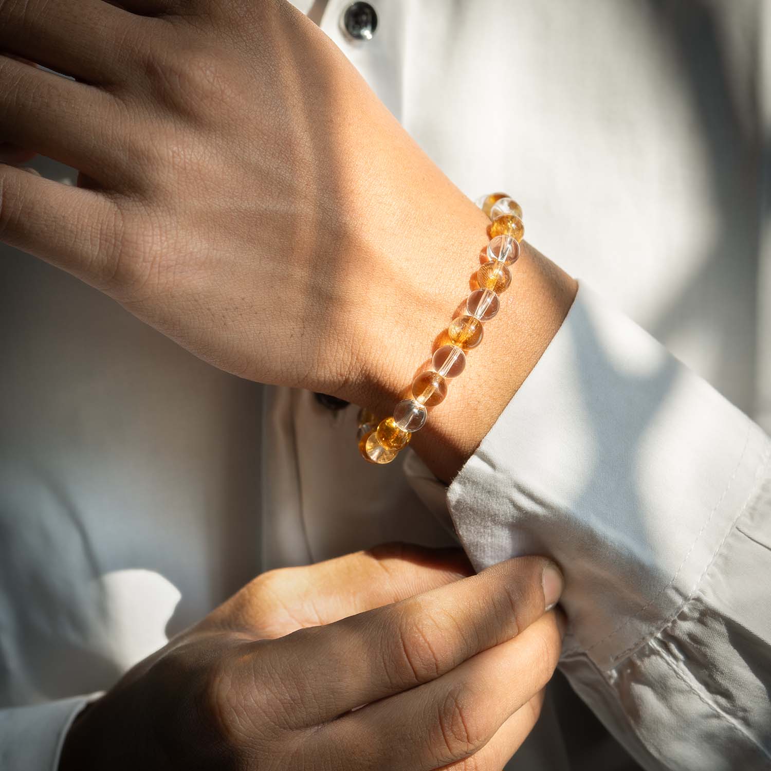 Abundance Citrine and Clear Quartz Natural Stone Bracelet - Image 3