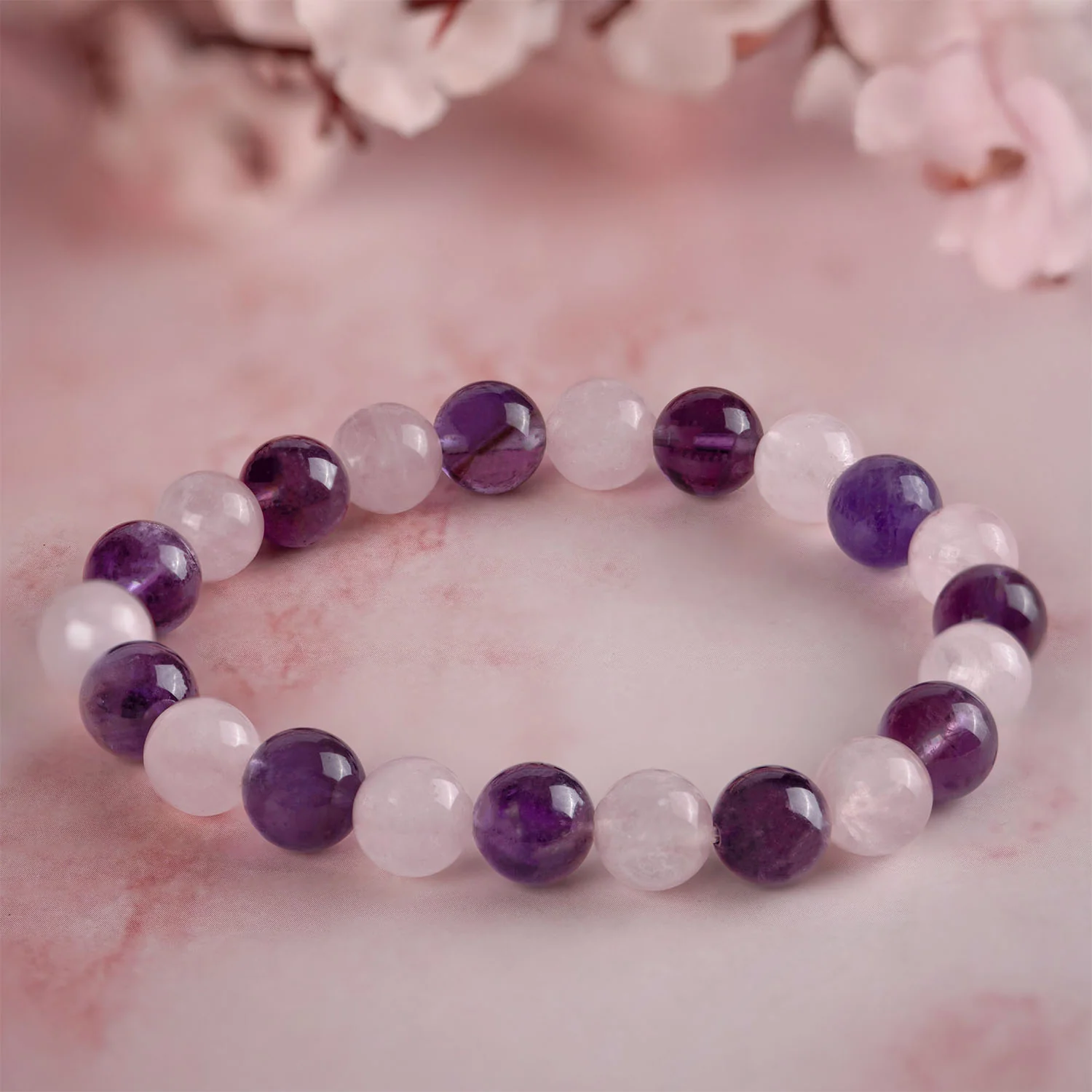 Compassionate Amethyst & Rose Quartz Natural Stone Bracelet - Image 10