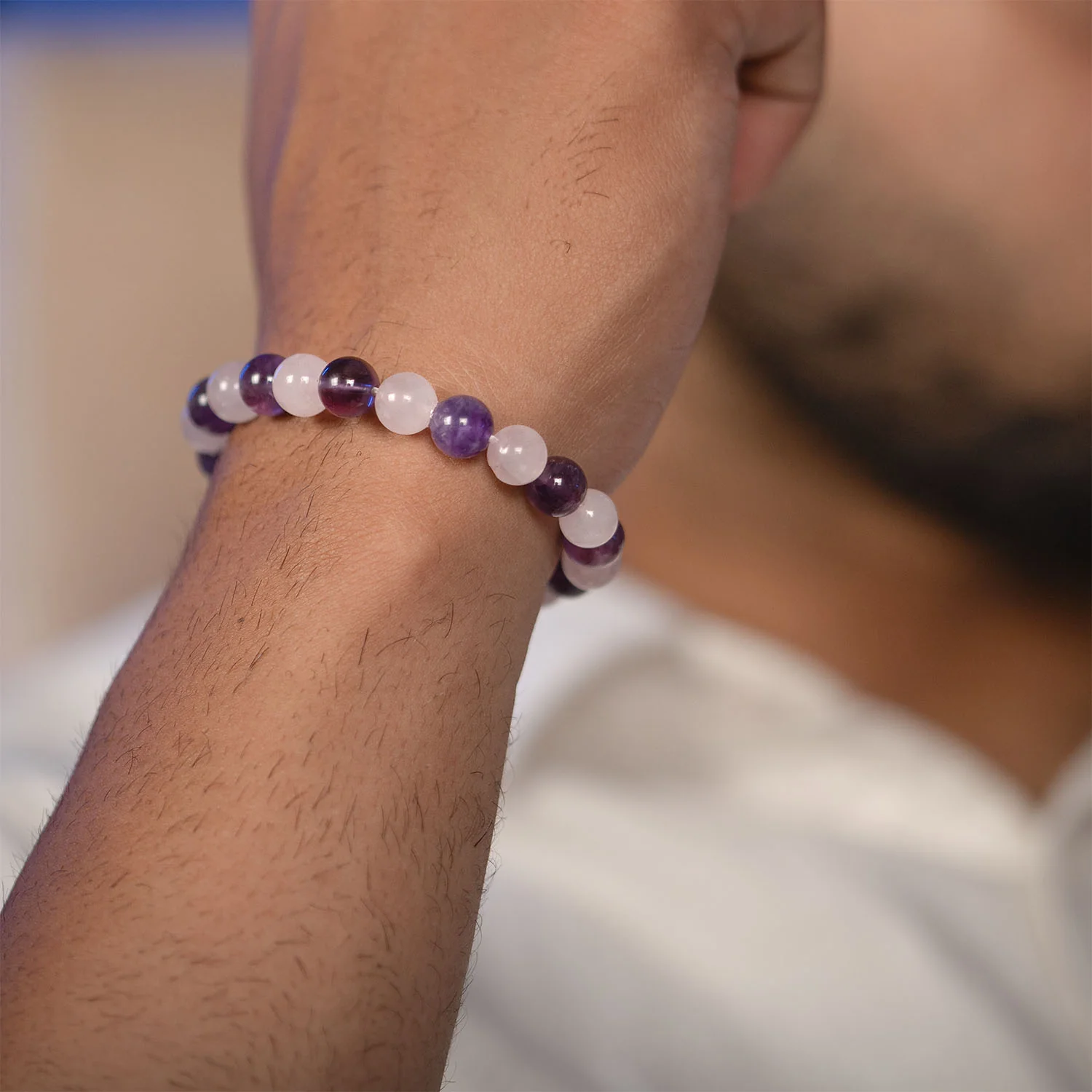 Compassionate Amethyst & Rose Quartz Natural Stone Bracelet - Image 3