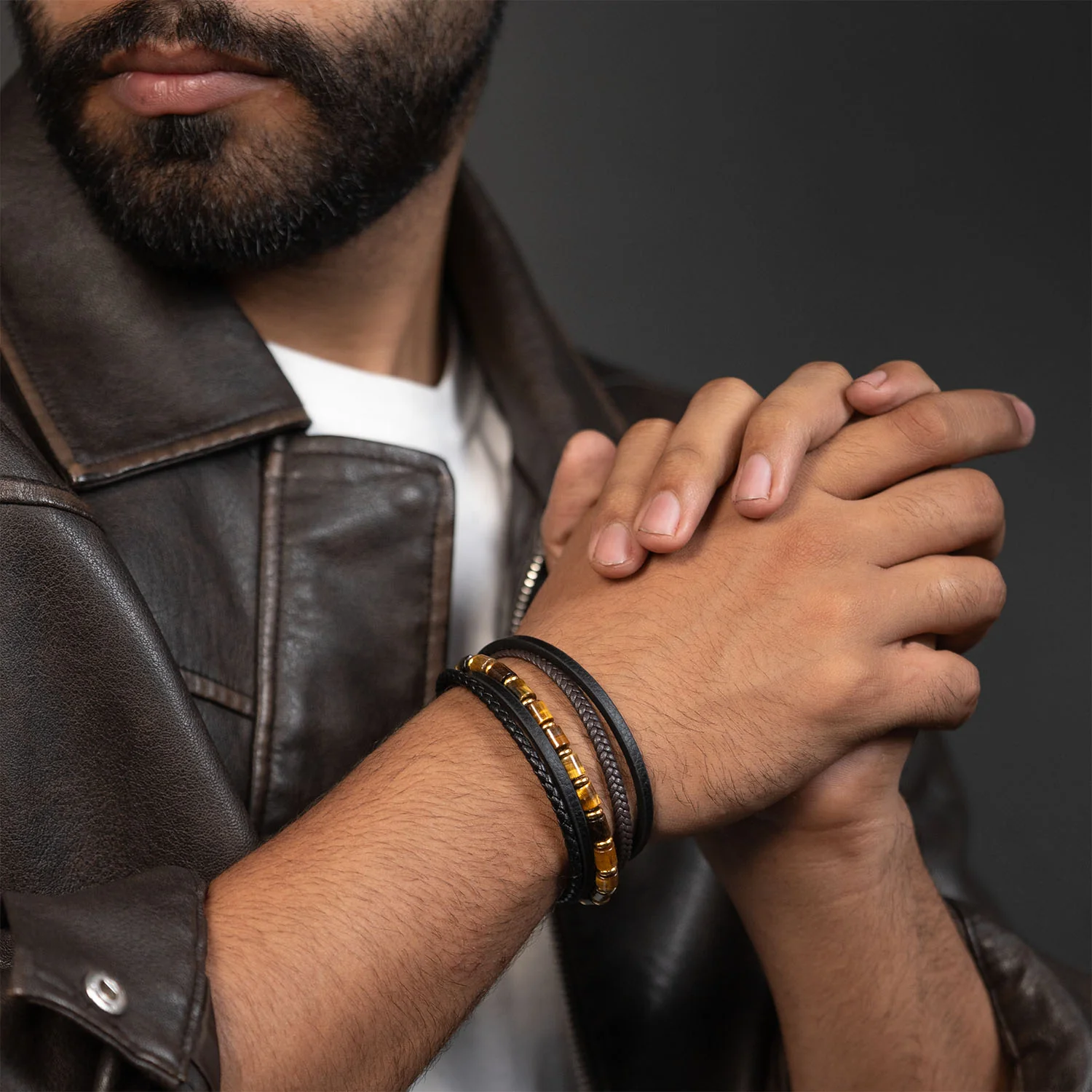 Courageous Tiger Eye Barrel Bead NeoLeather Bracelet With MagSlide - Image 3