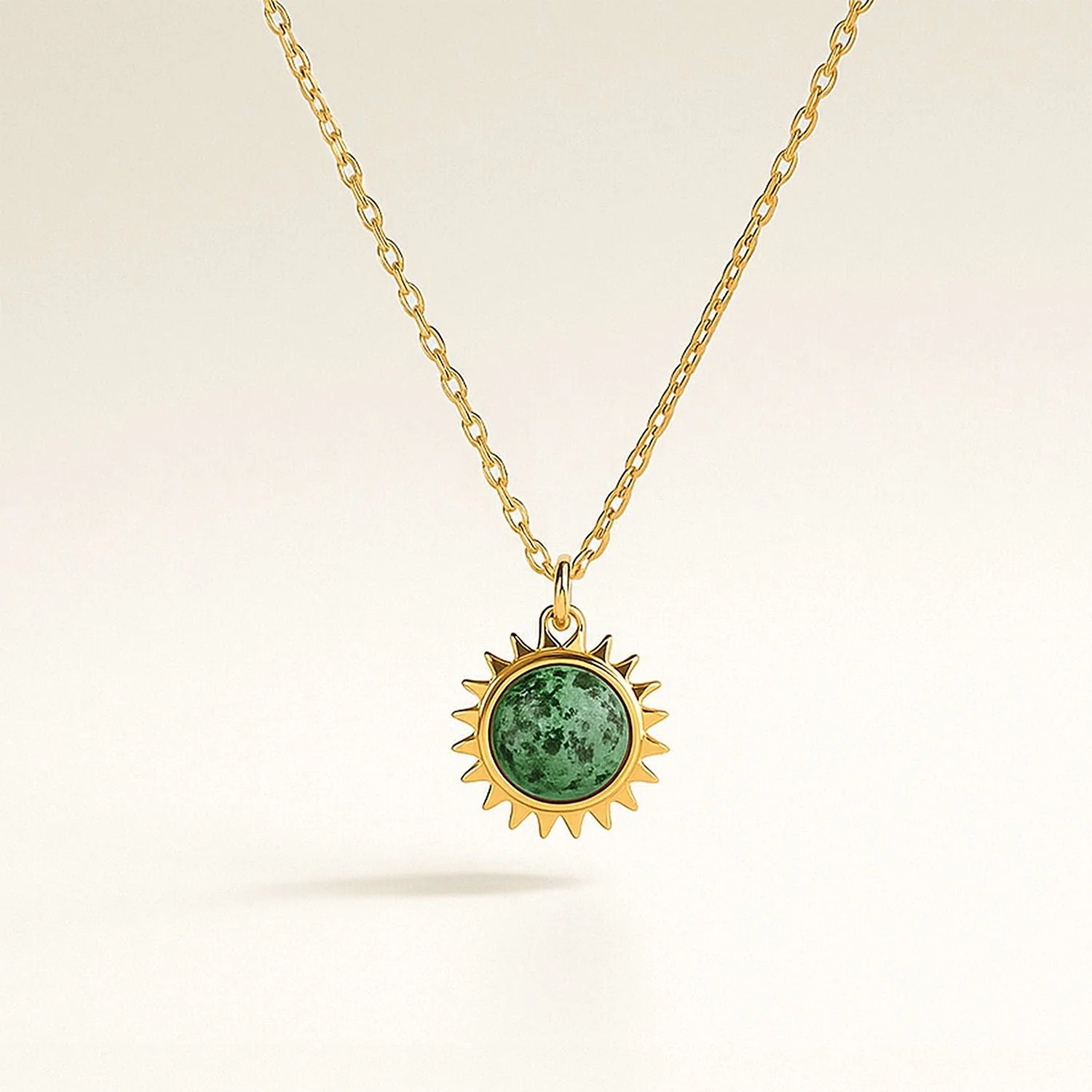 Dahlia Seafoam Gold Charm Necklace With Emerald Stone - Image 3