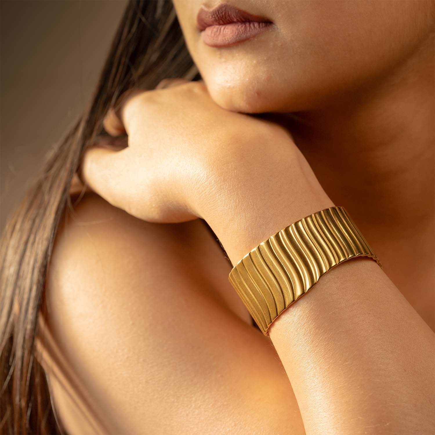 Diorra Golden Drift 18k Gold Statement Bracelet - Image 2