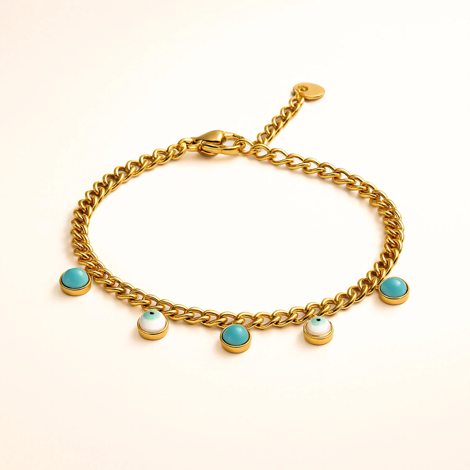 Elara Minimal Evil Eye Charm Gold Adjustable Bracelet - Image 3