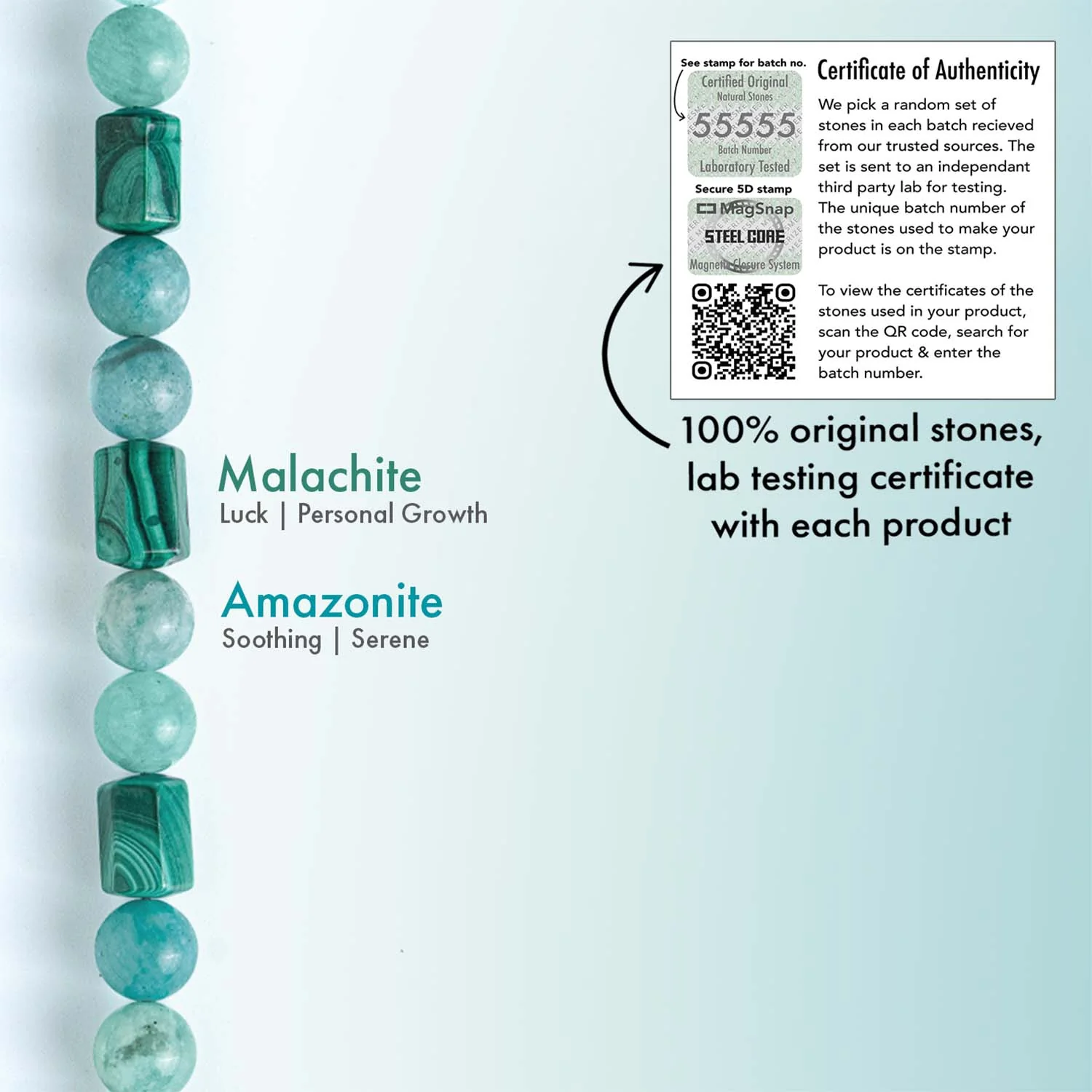 Elysia Amazonite & Malachite Natural Stone Bracelet with Magsnap2 - Image 4