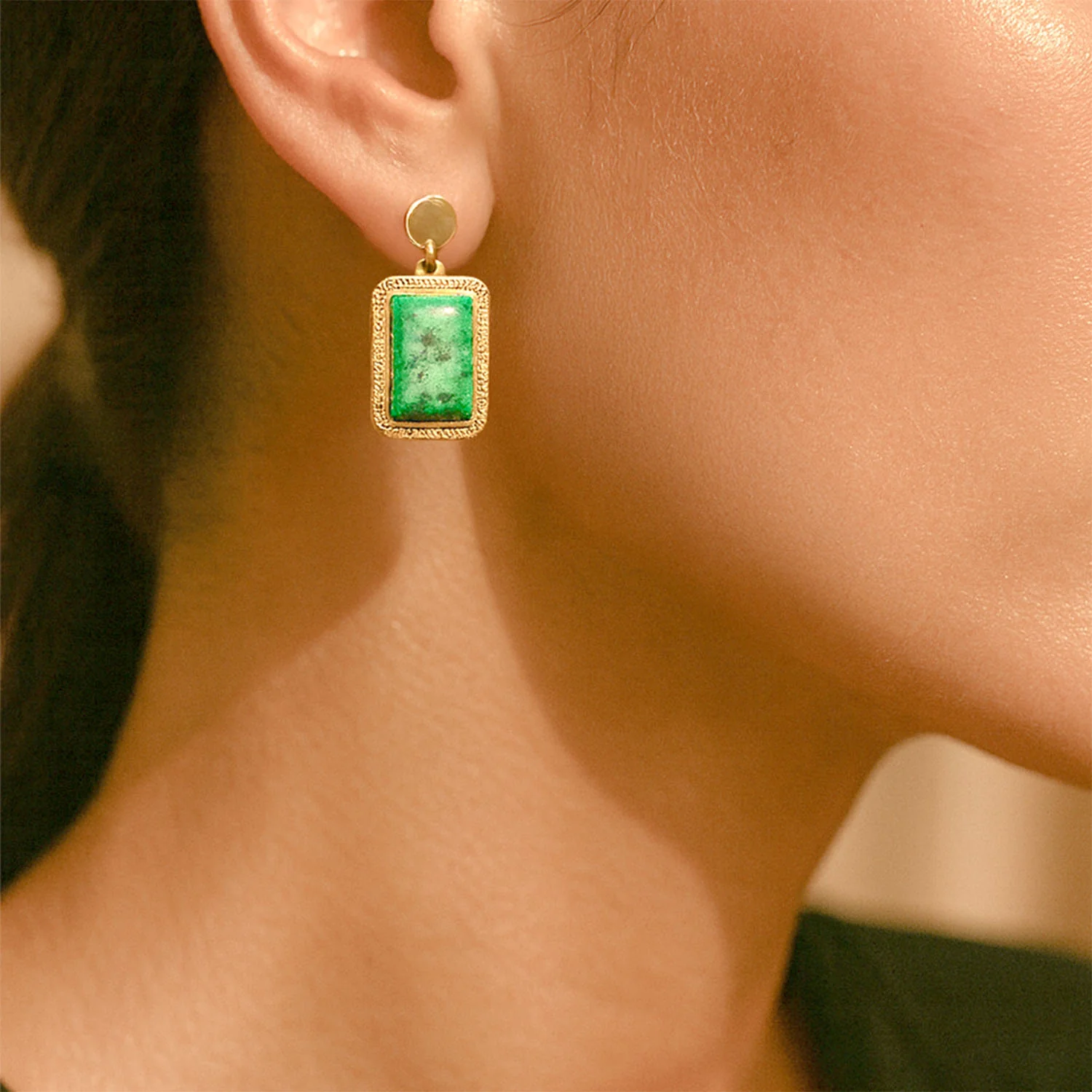 Esmere Emerald Stone Drop Earrings - Image 2