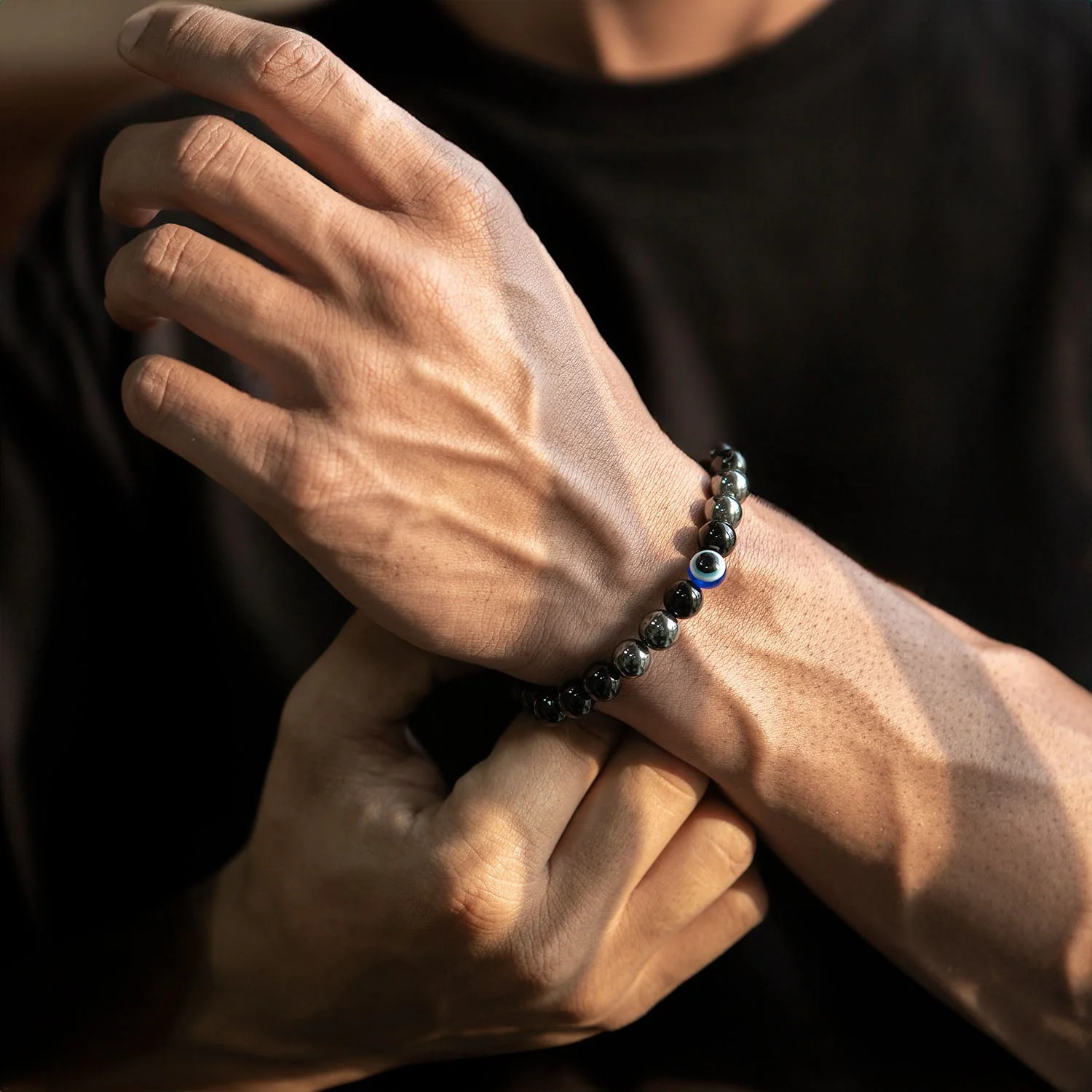 Protective Evil Eye Hematite Natural Stone Bracelet - Image 3