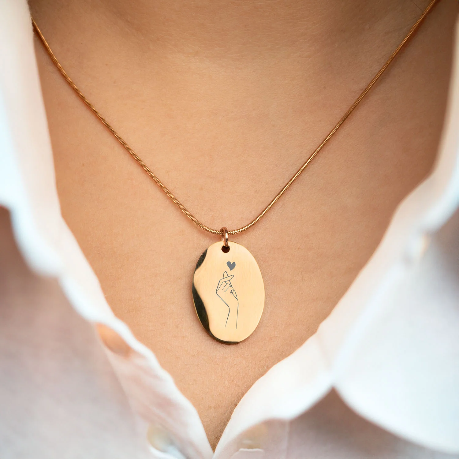 Korean Finger Hearts Oval Necklace - Image 2