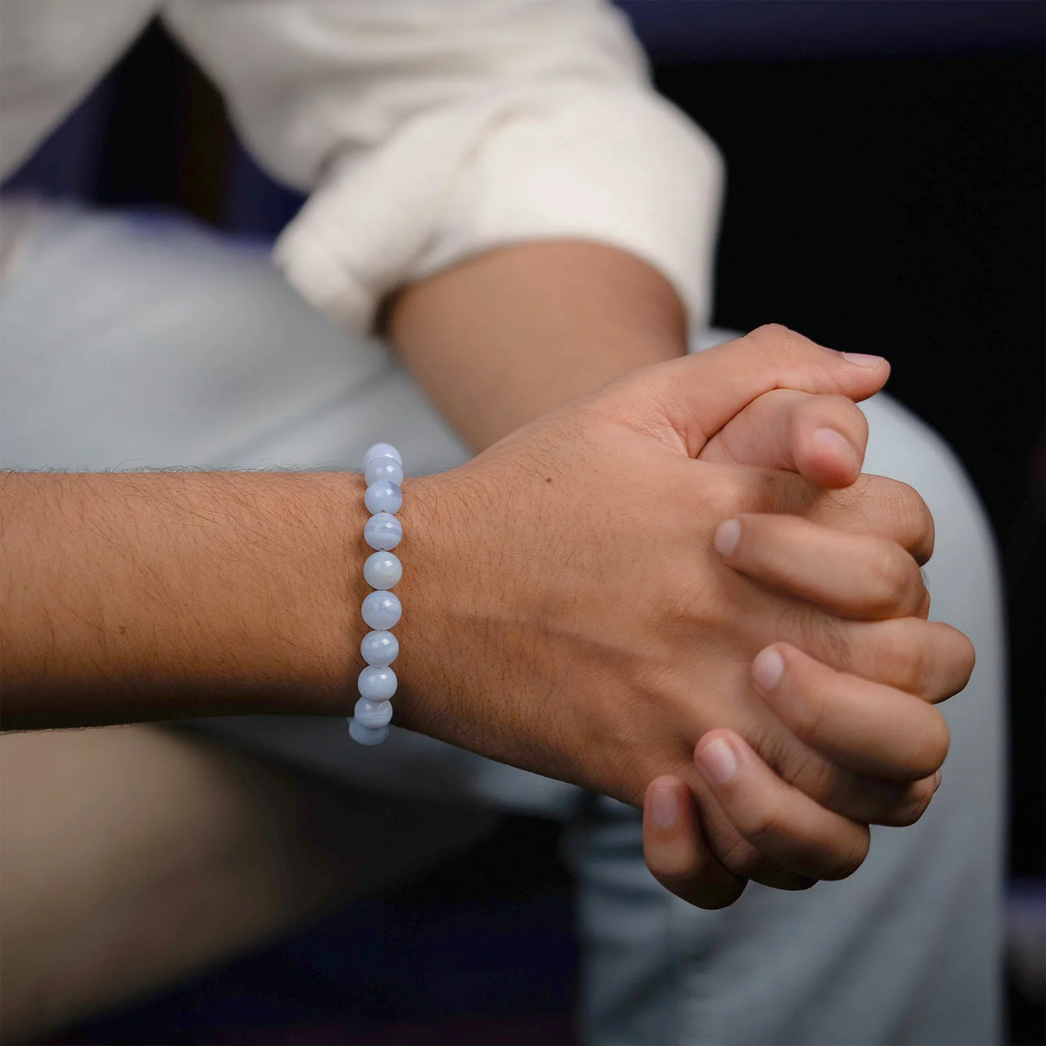 Gentle Blue Lace Agate Natural Stone Bracelet With MagSnap 3 - Image 3