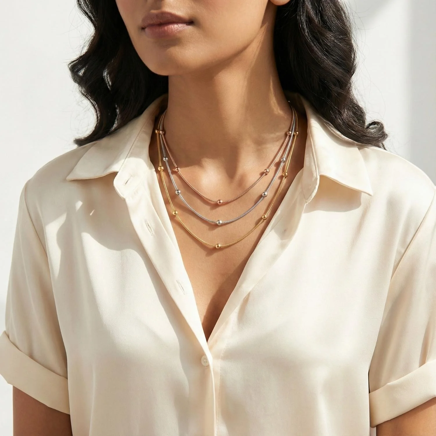 Giselle Tri-Colour Layered Necklace - Image 2