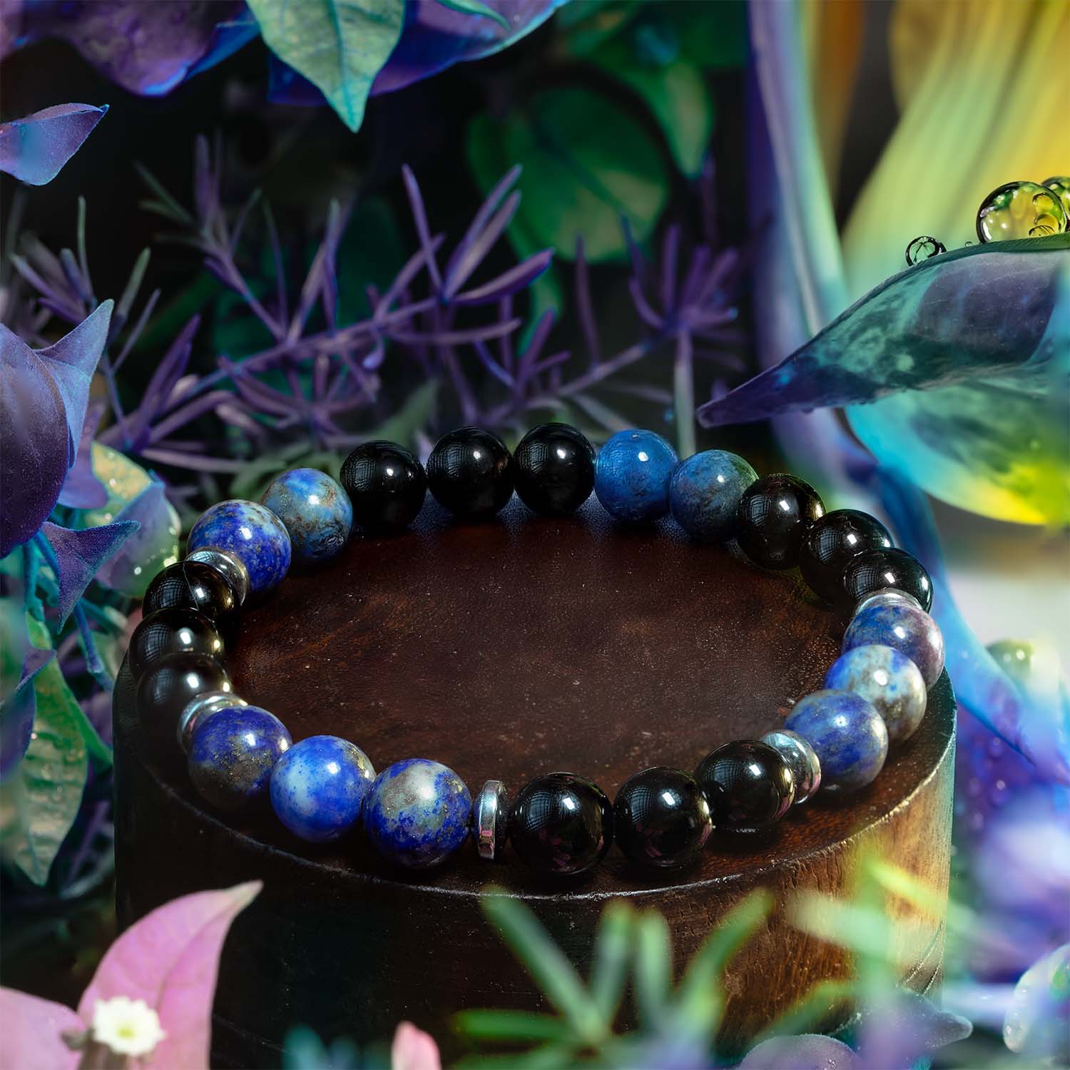 Knowledge Gloss Onyx And Lapis Lazuli Natural Stone Bracelet - Image 10