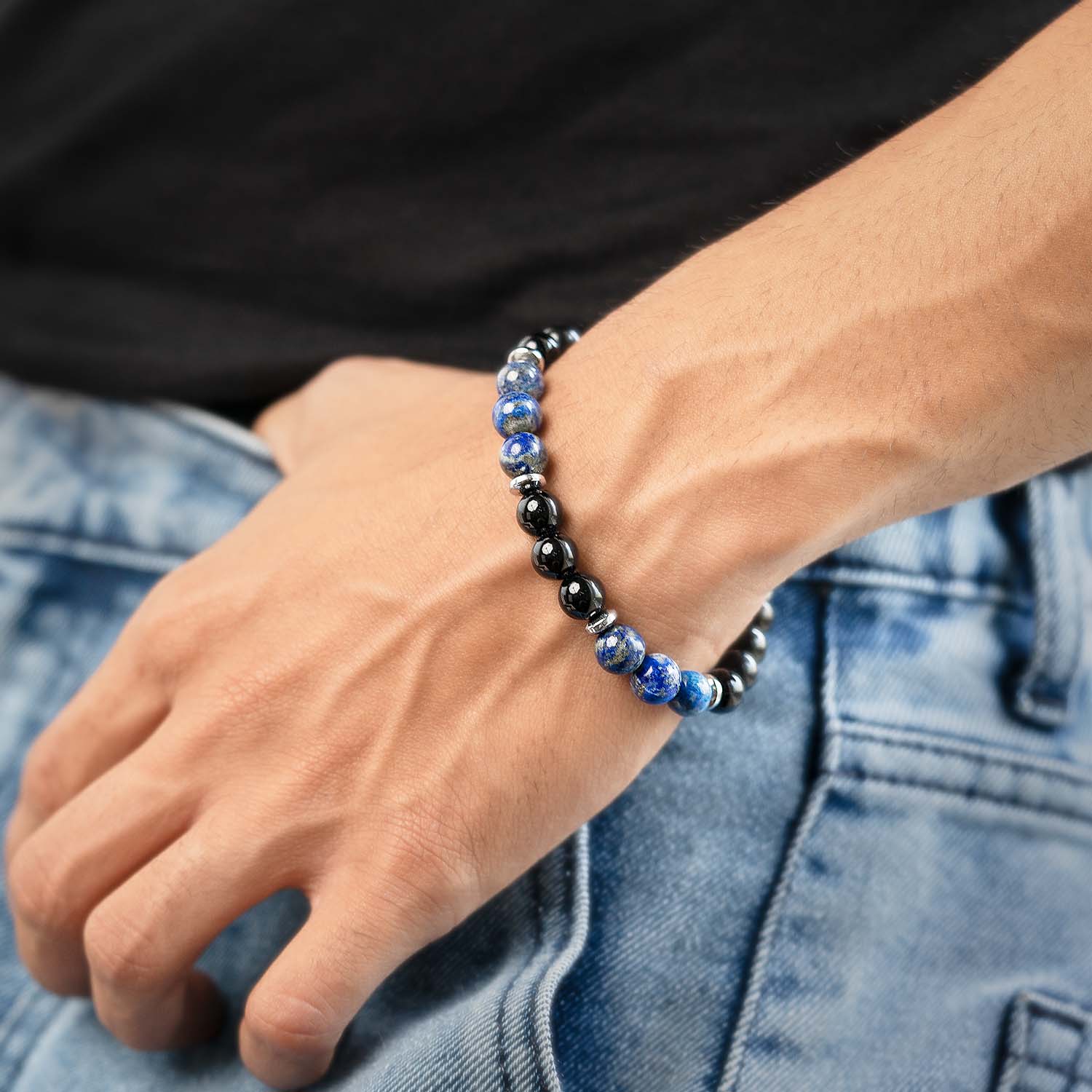 Knowledge Gloss Onyx And Lapis Lazuli Natural Stone Bracelet - Image 3