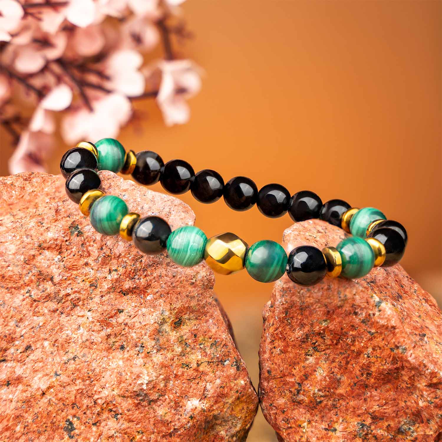 Prosperity Gloss Onyx & Malachite Natural Stone Bracelet - Image 10