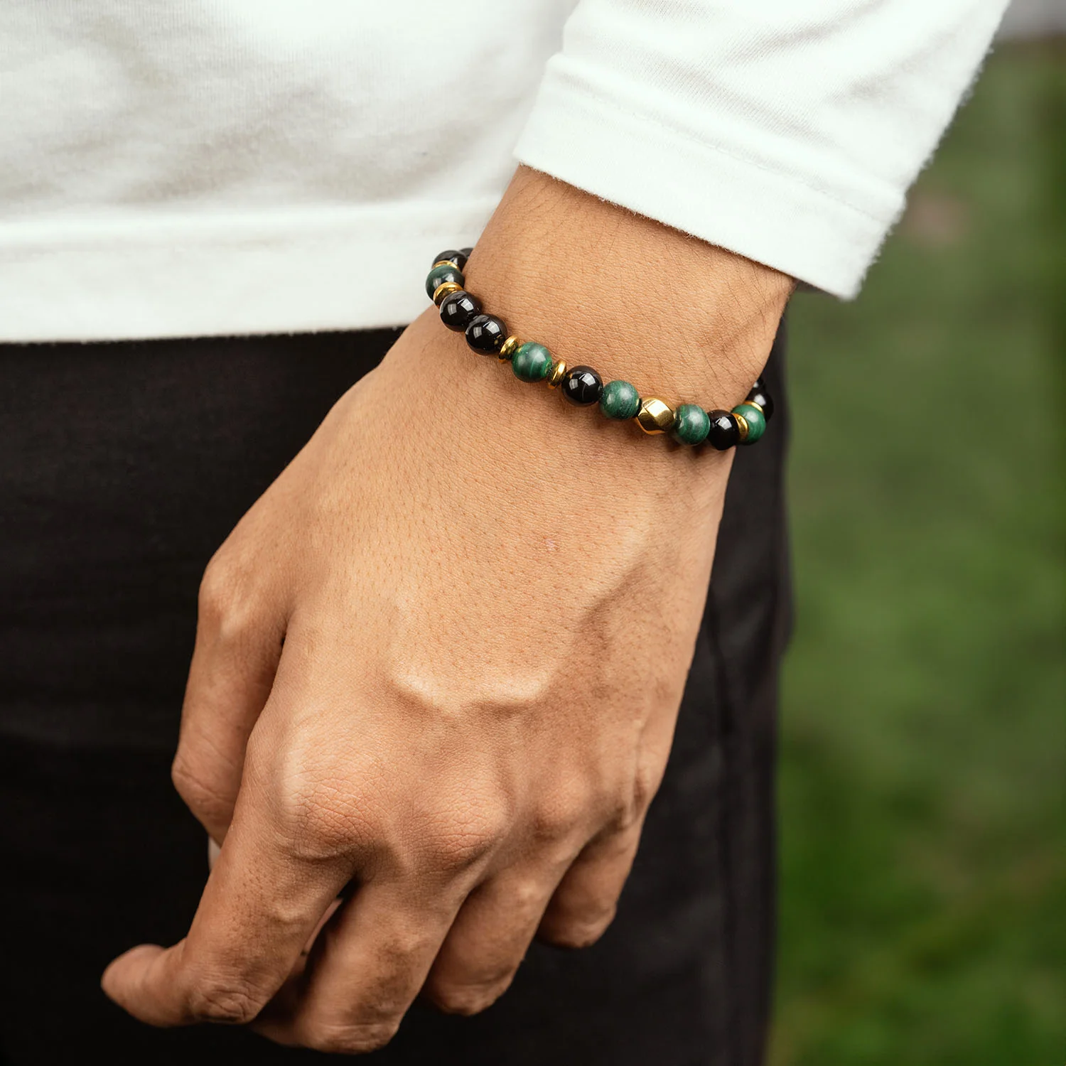 Prosperity Gloss Onyx & Malachite Natural Stone Bracelet - Image 12