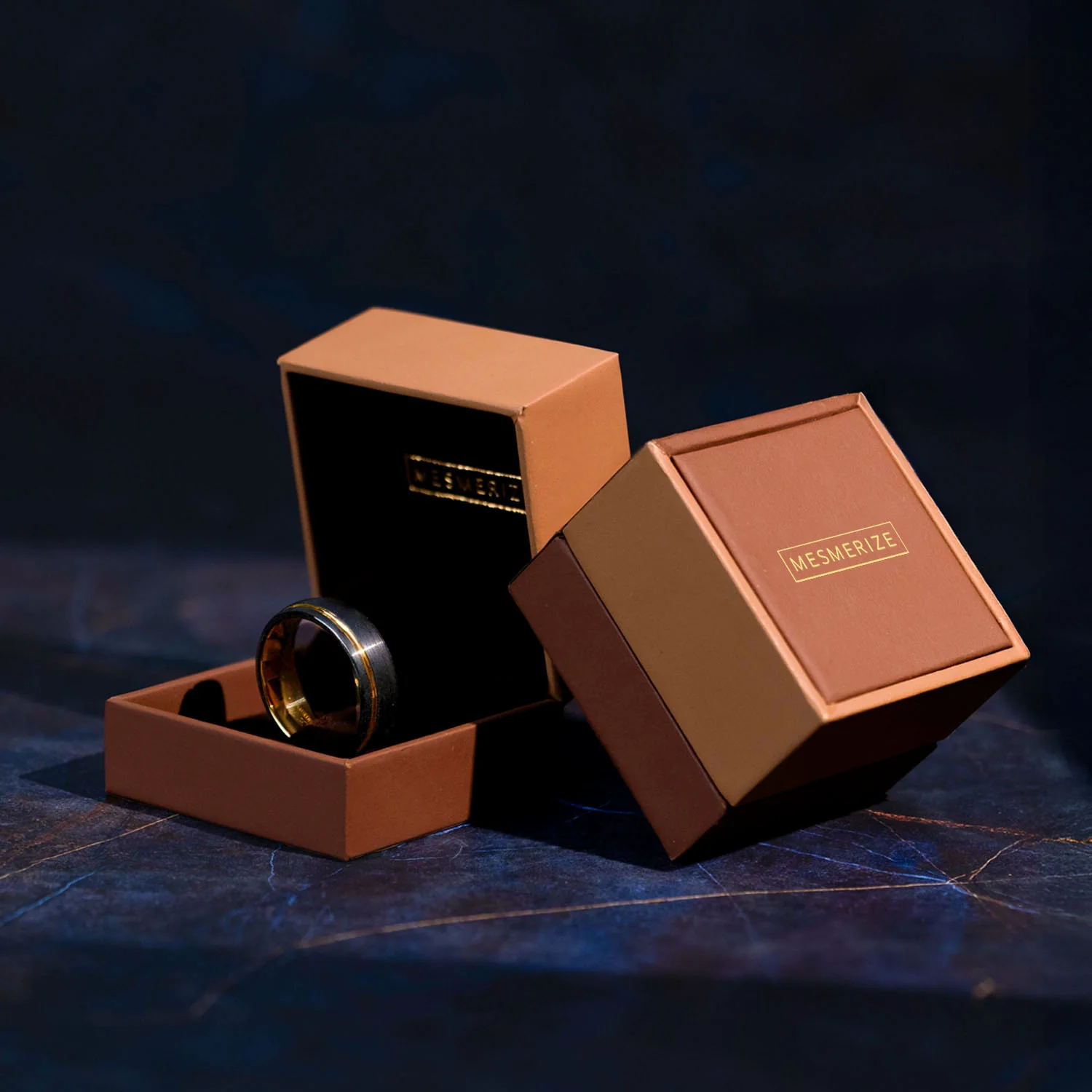 Gold Inlay Black Tungsten Carbide Band Ring - Image 3