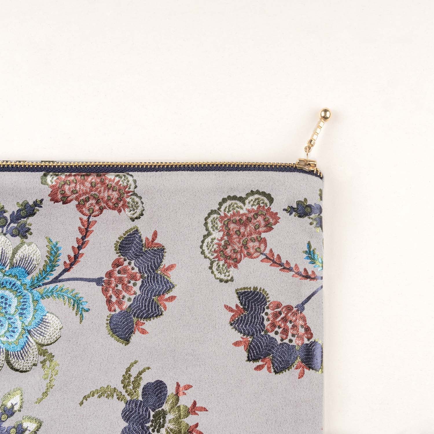 Grey Foil Print Suede Carry On Pouch - Image 3