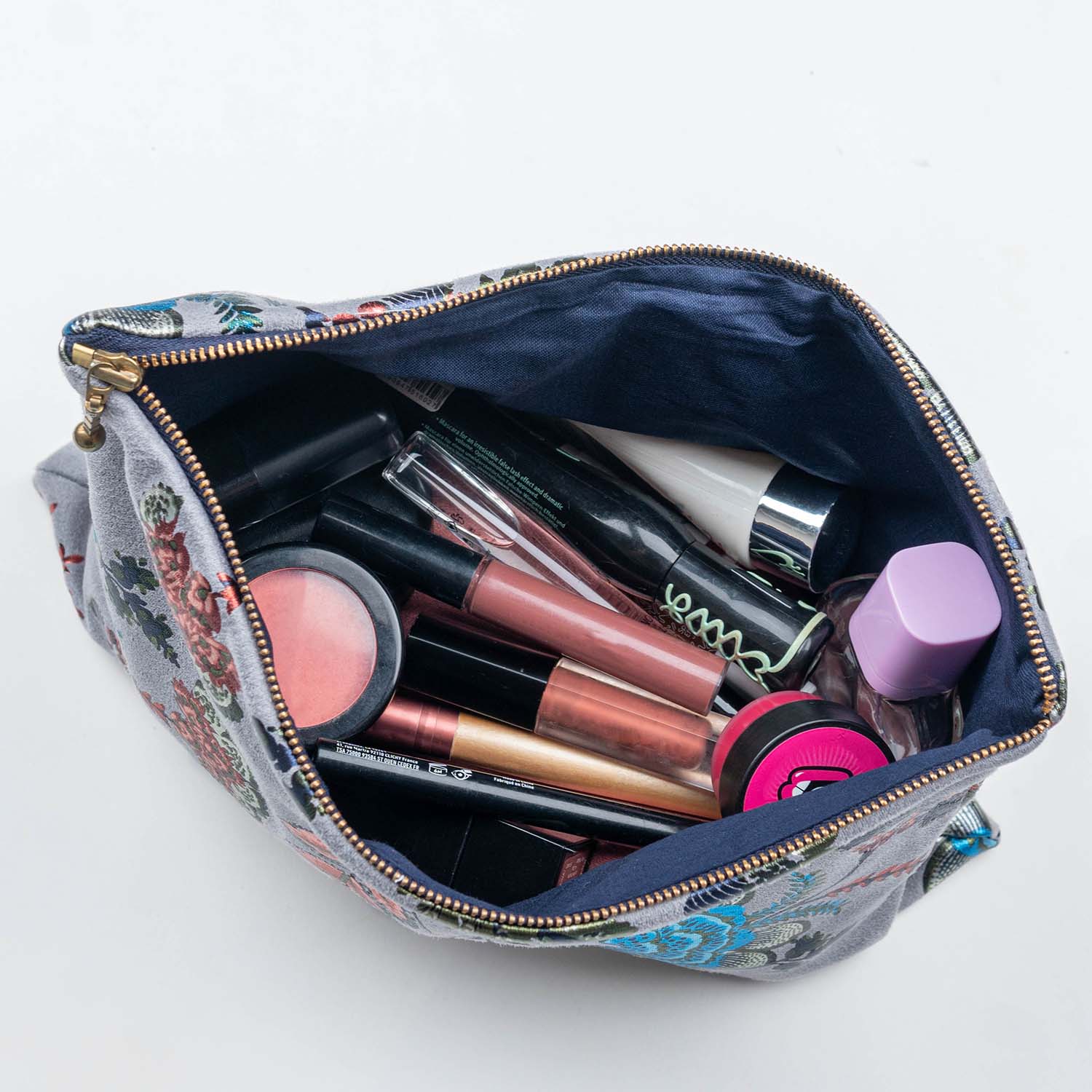 Grey Foil Print Suede Carry On Pouch - Image 4