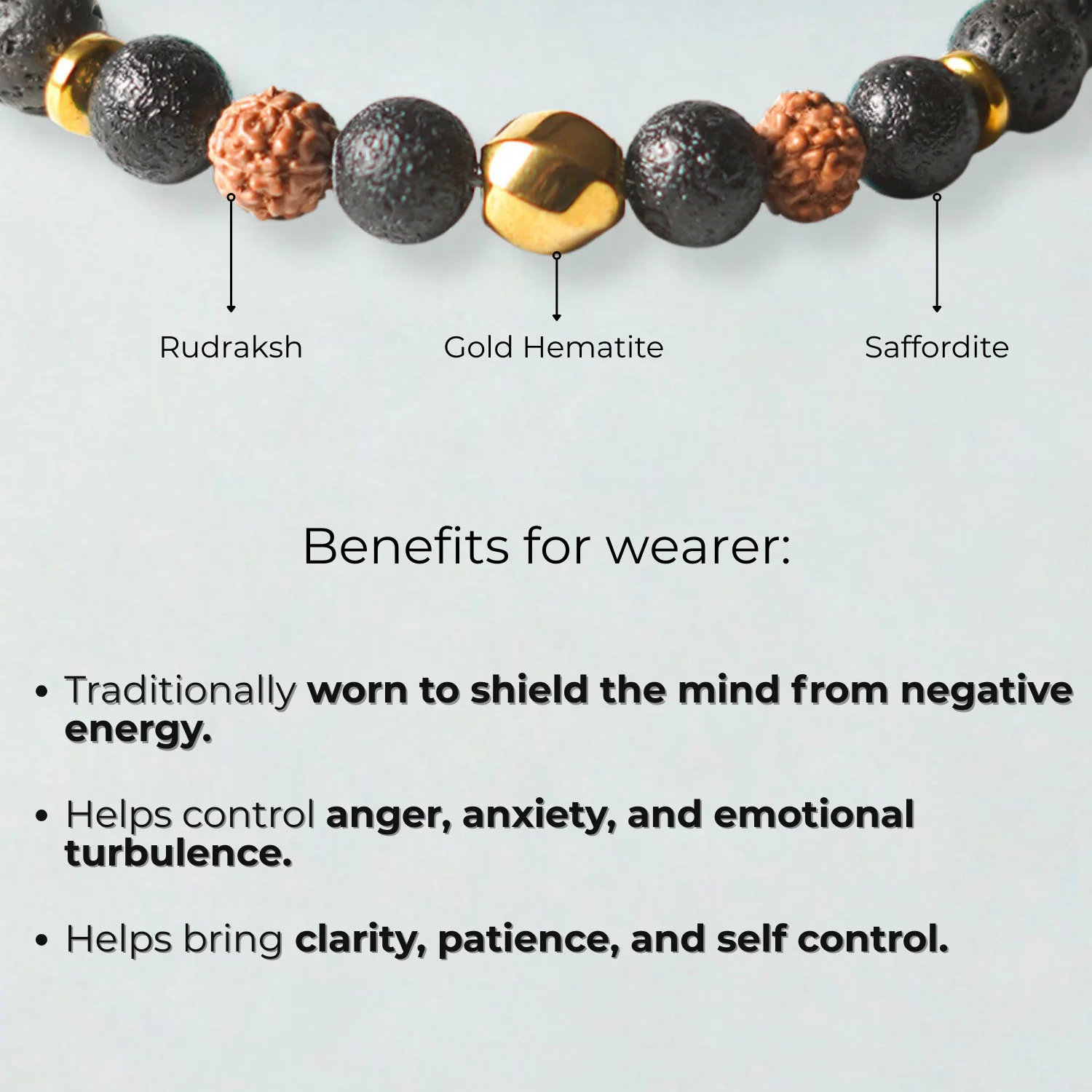 Grounded Rudraksh & Saffordite Natural Stone Bracelet With MagSnap2 - Image 2