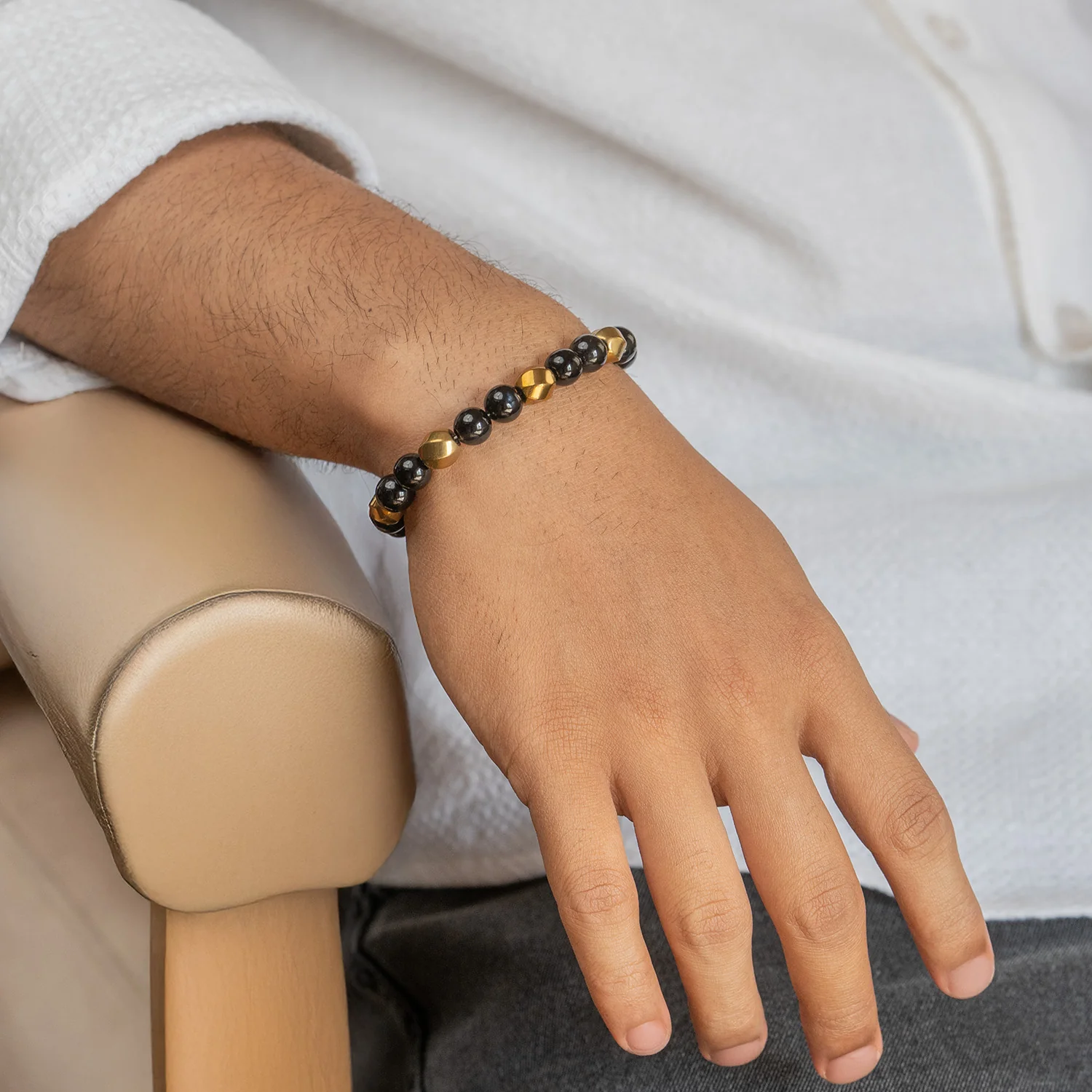 Guardian Gold Hematite & Gloss Onyx Natural Stone Bracelet - Image 10