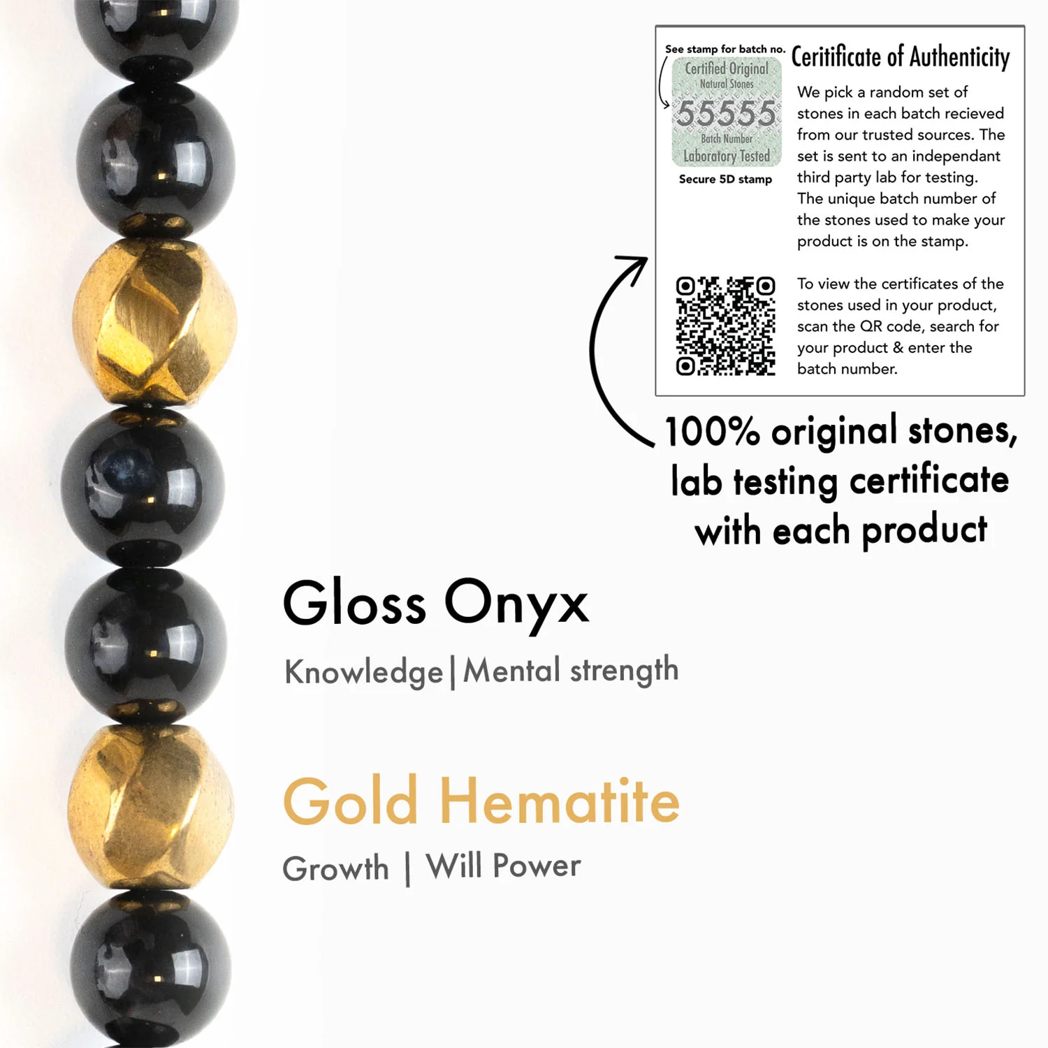 Guardian Gold Hematite & Gloss Onyx Natural Stone Bracelet - Image 11