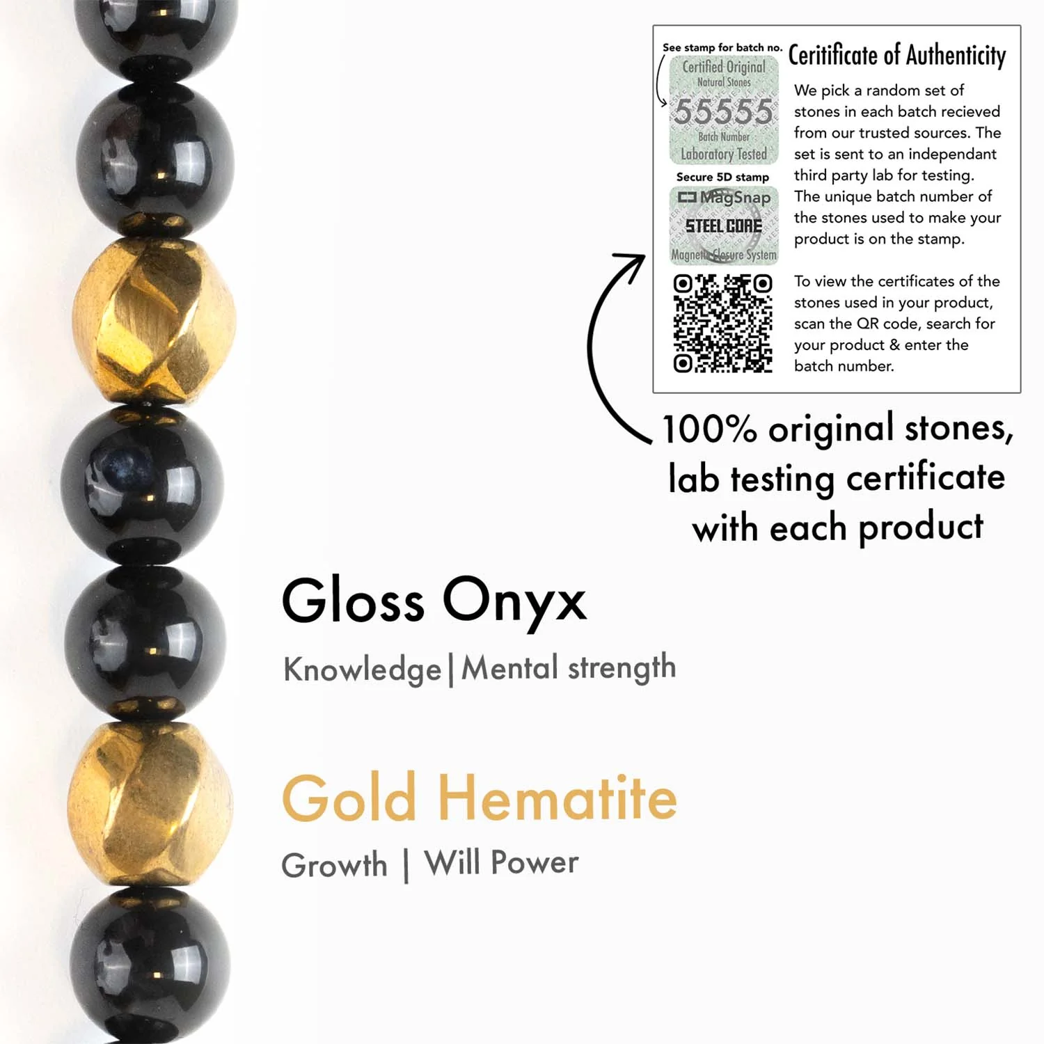 Guardian Gold Hematite & Gloss Onyx Natural Stone Bracelet - Image 3