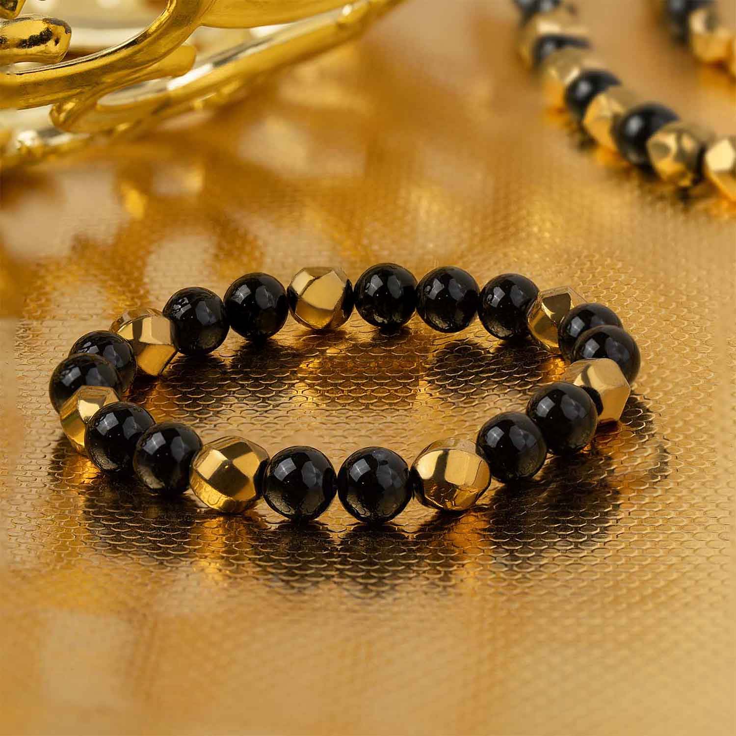 Guardian Gold Hematite & Gloss Onyx Natural Stone Bracelet - Image 9