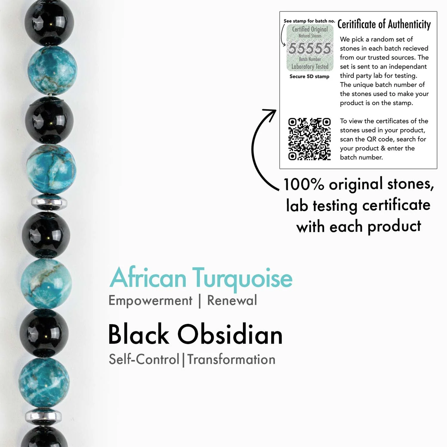 Harmonic African Turquoise & Black Obsidian Natural Stone Bracelet - Image 11