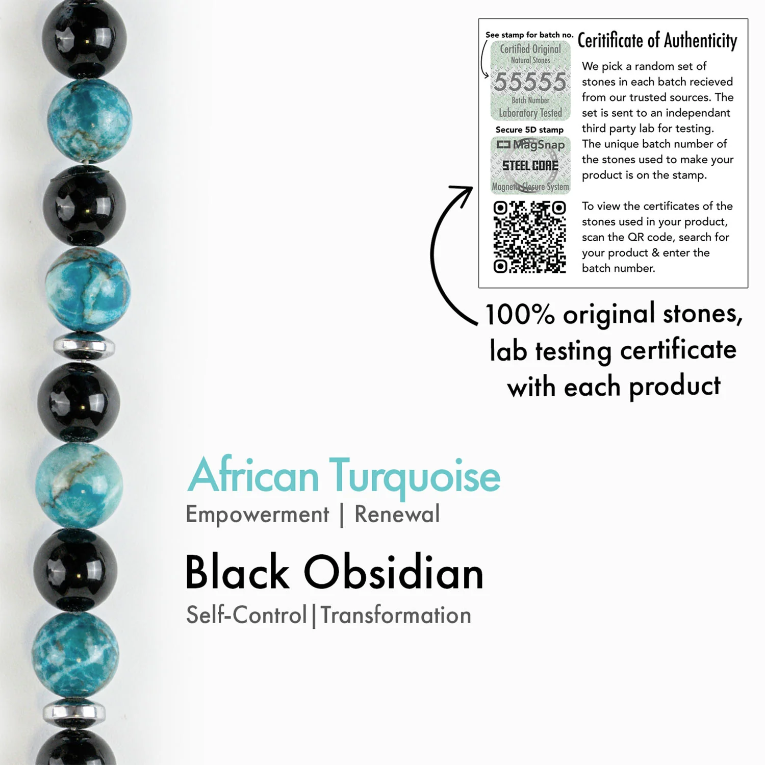 Harmonic African Turquoise & Black Obsidian Natural Stone Bracelet - Image 3