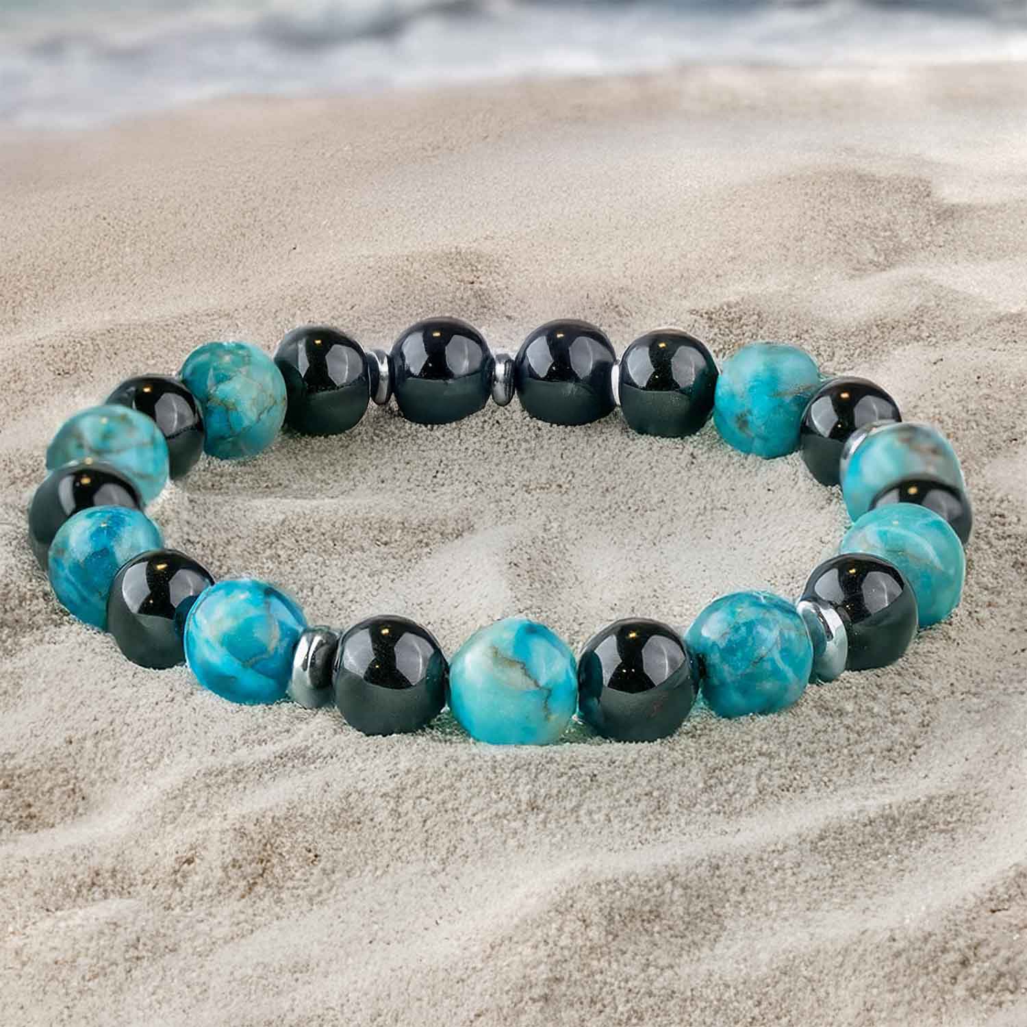 Harmonic African Turquoise & Black Obsidian Natural Stone Bracelet - Image 9