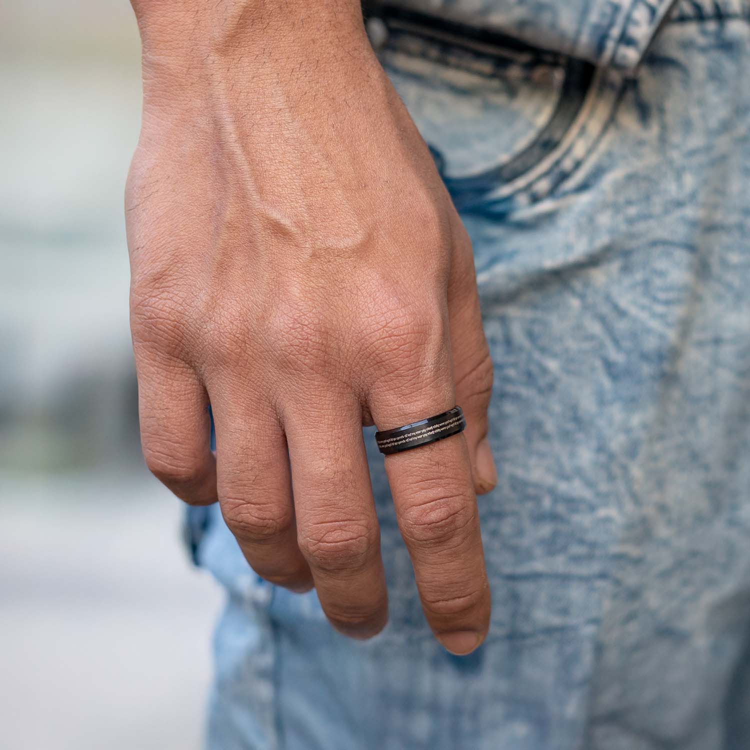 Ik Onkar Mantra MicroCarved Beveled Ring - Image 3