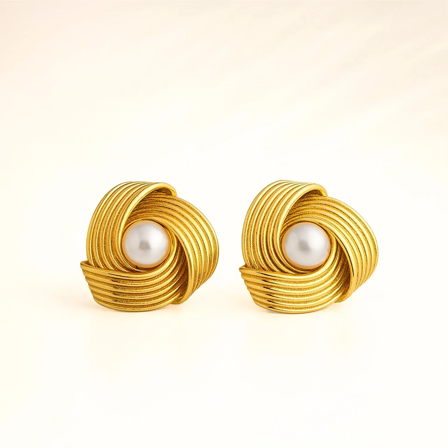 Juliette Pearl Knot 18K Gold Stud Earrings - Image 3