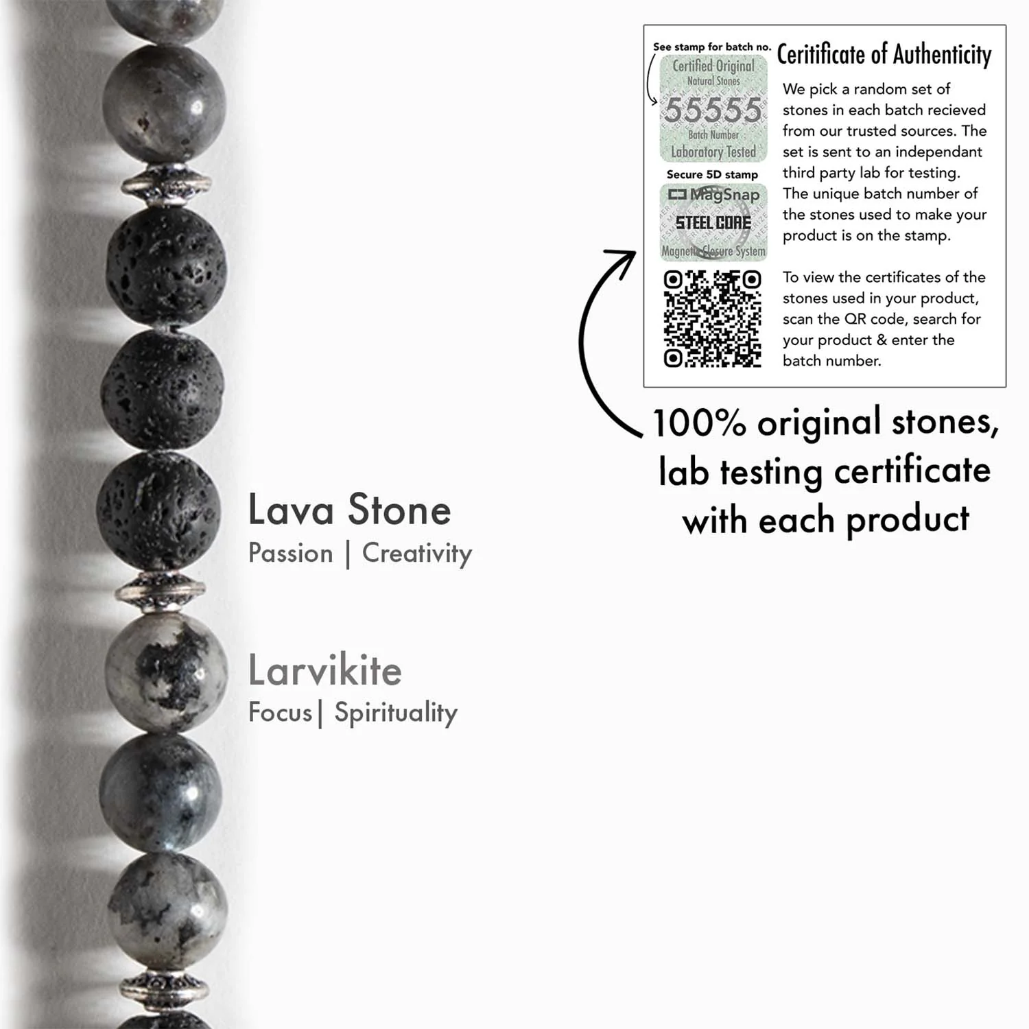 Lava and Larvikite Natural Stone Bracelet with MagSnap 2 - Image 4